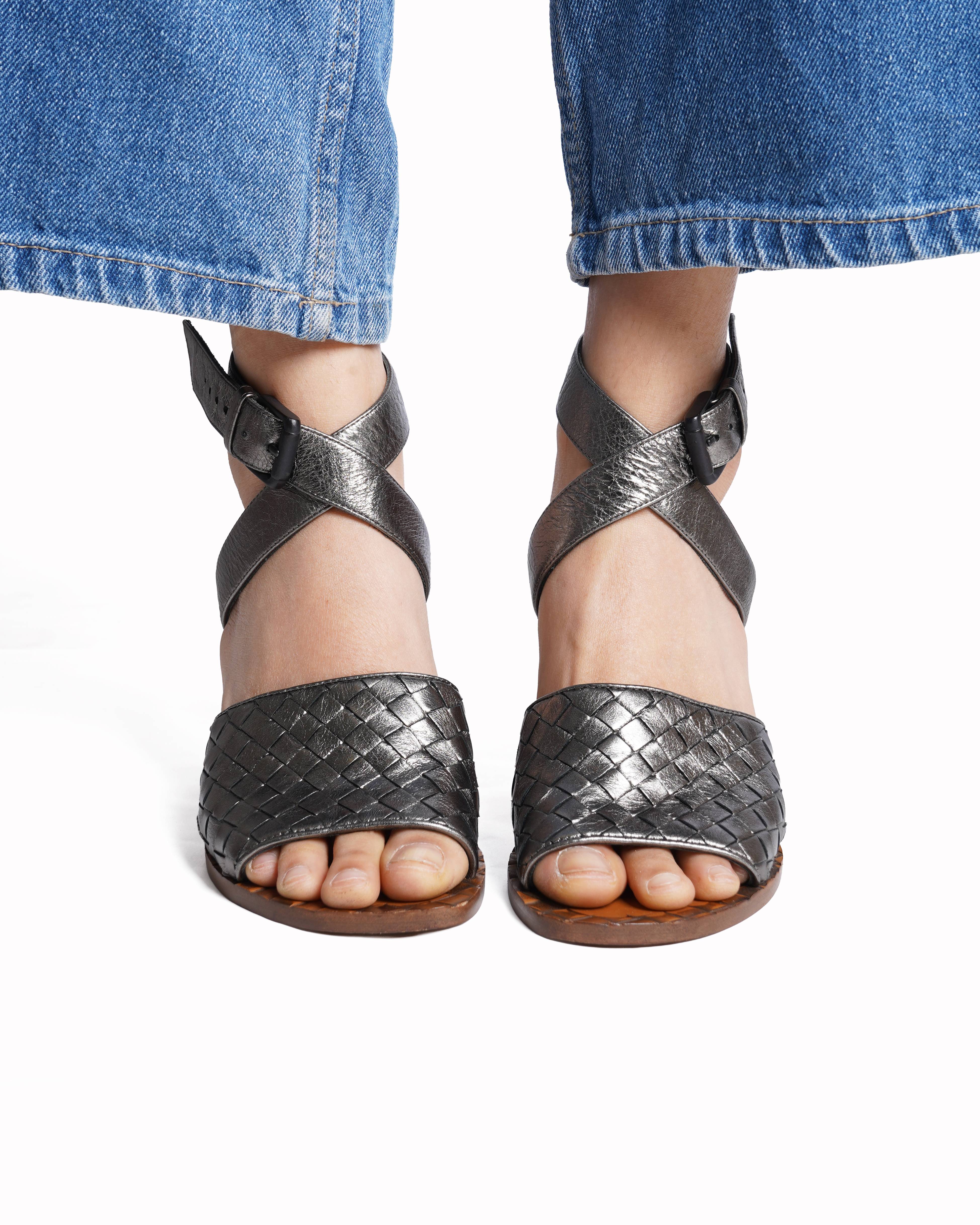 Bottega Veneta intrecciato metallic heels