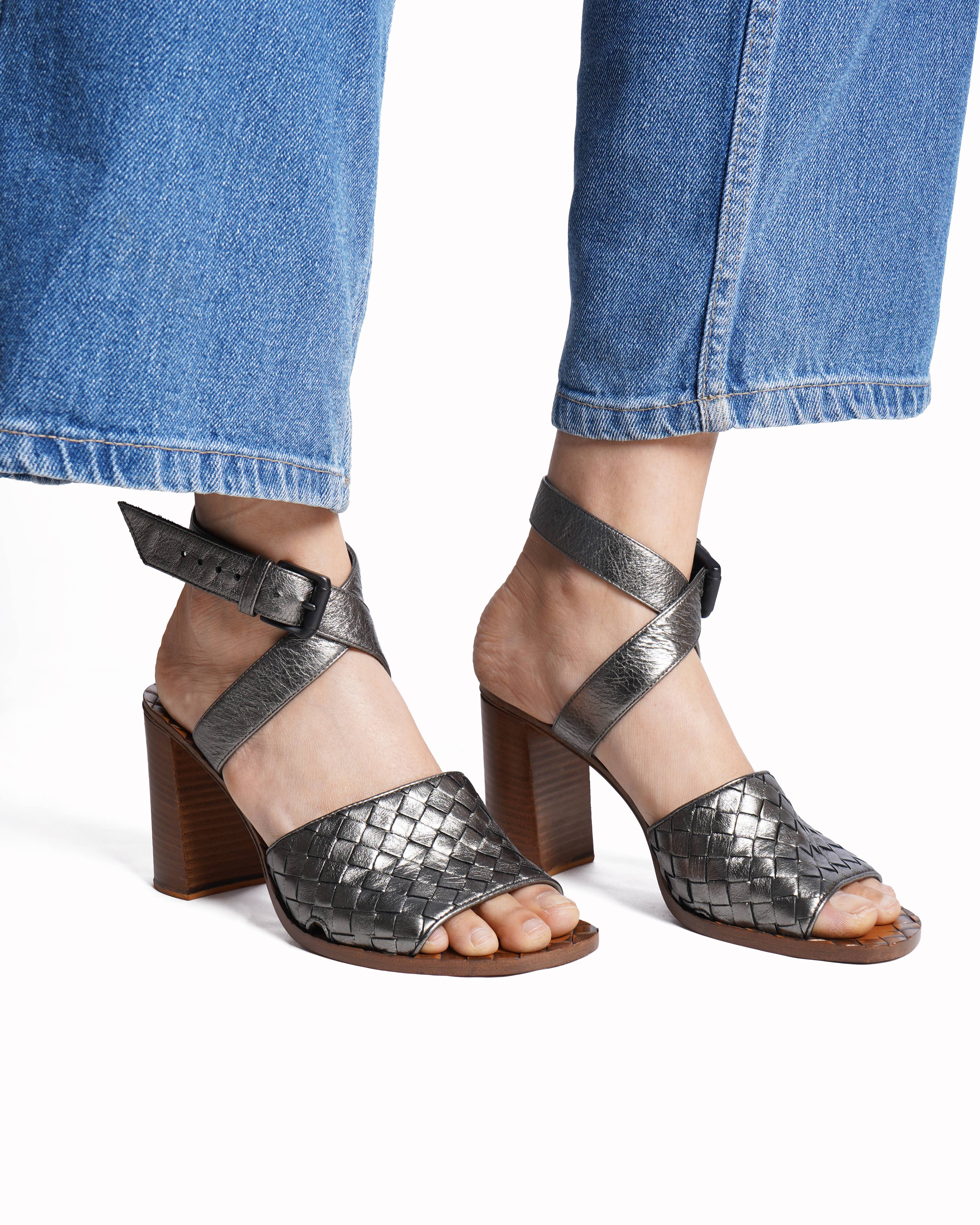 Bottega Veneta intrecciato metallic heels