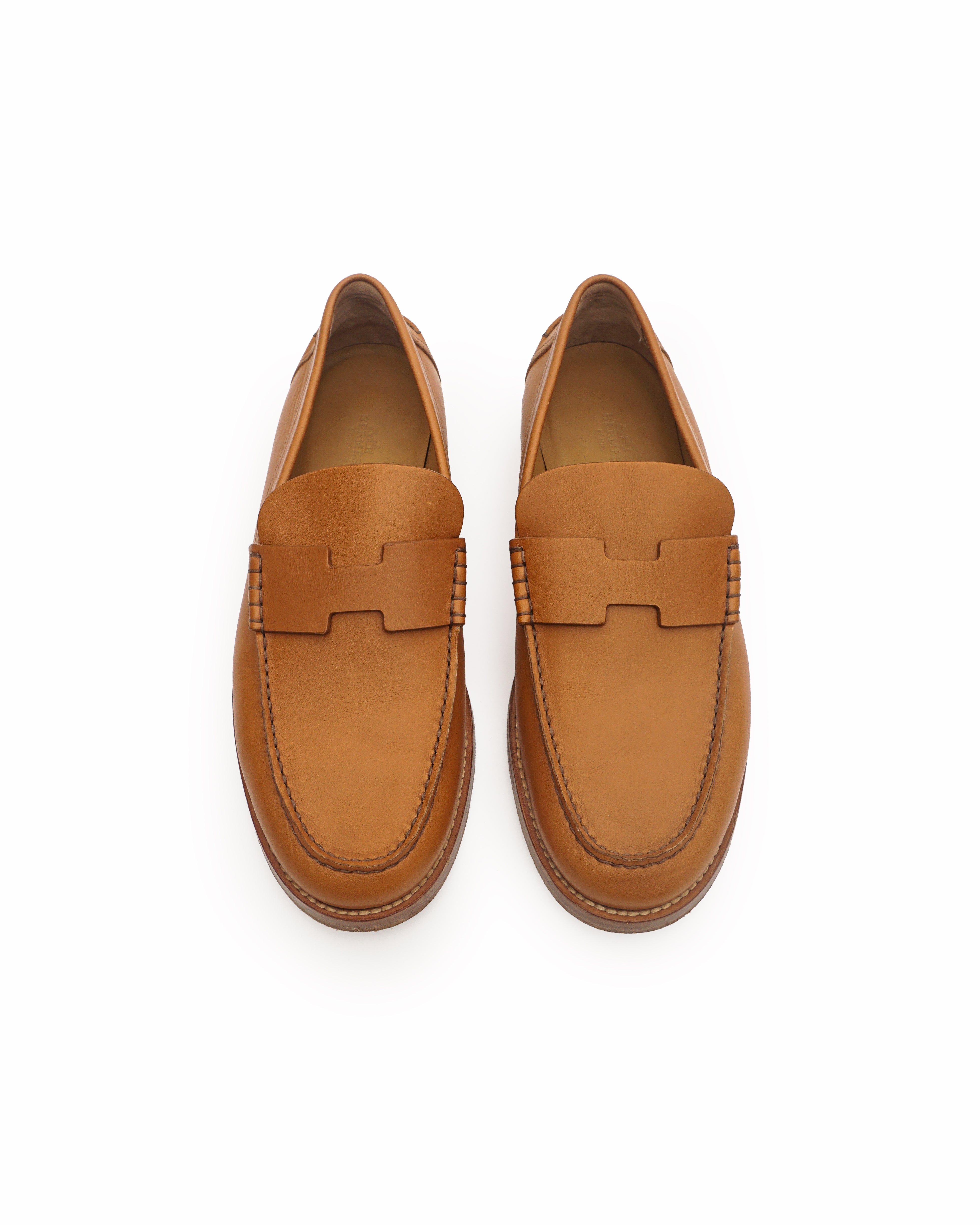 Hermès Tan Leather Kennedy H-Logo Loafers