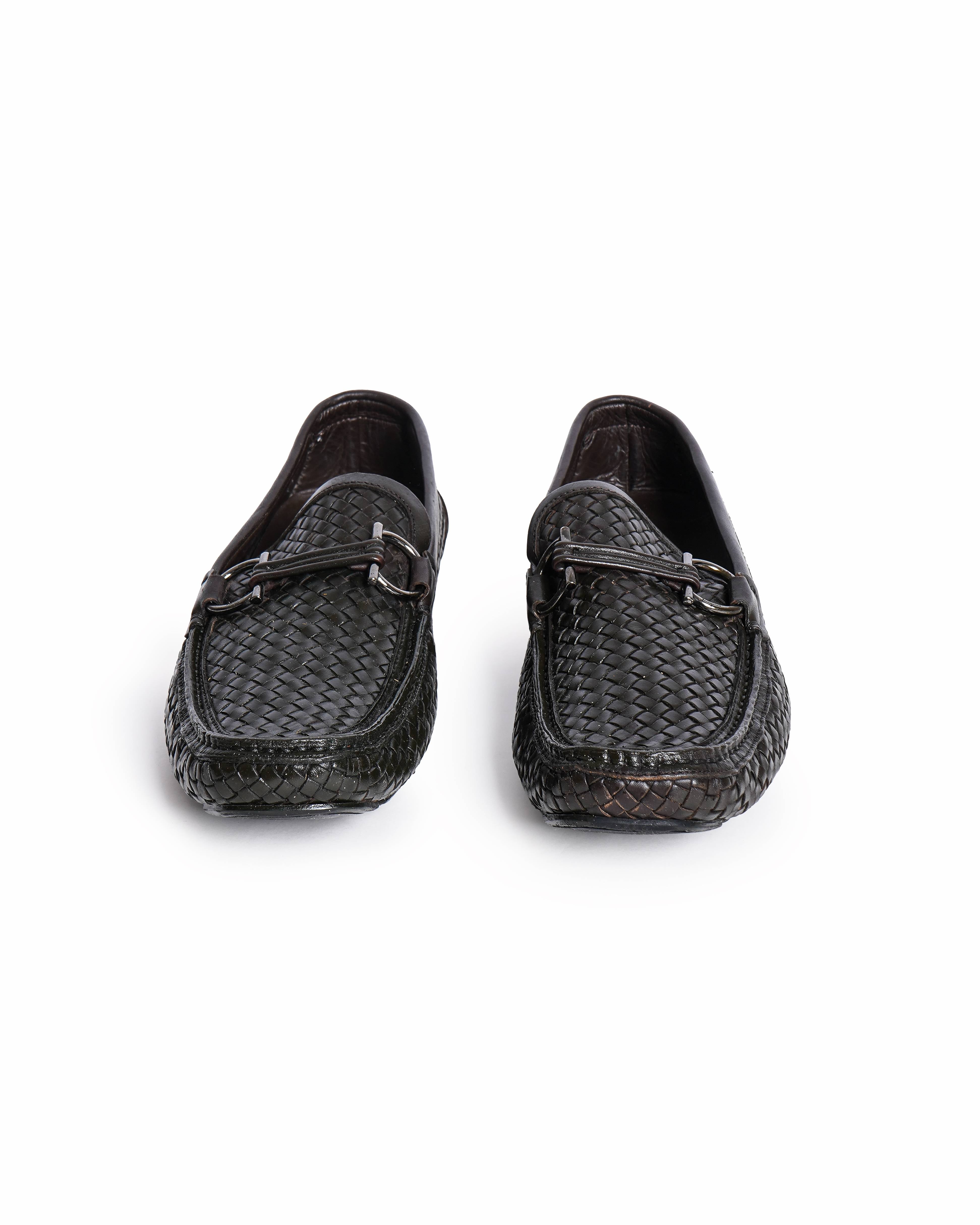 Salvatore Ferragamo Dark Brown Woven Loafers