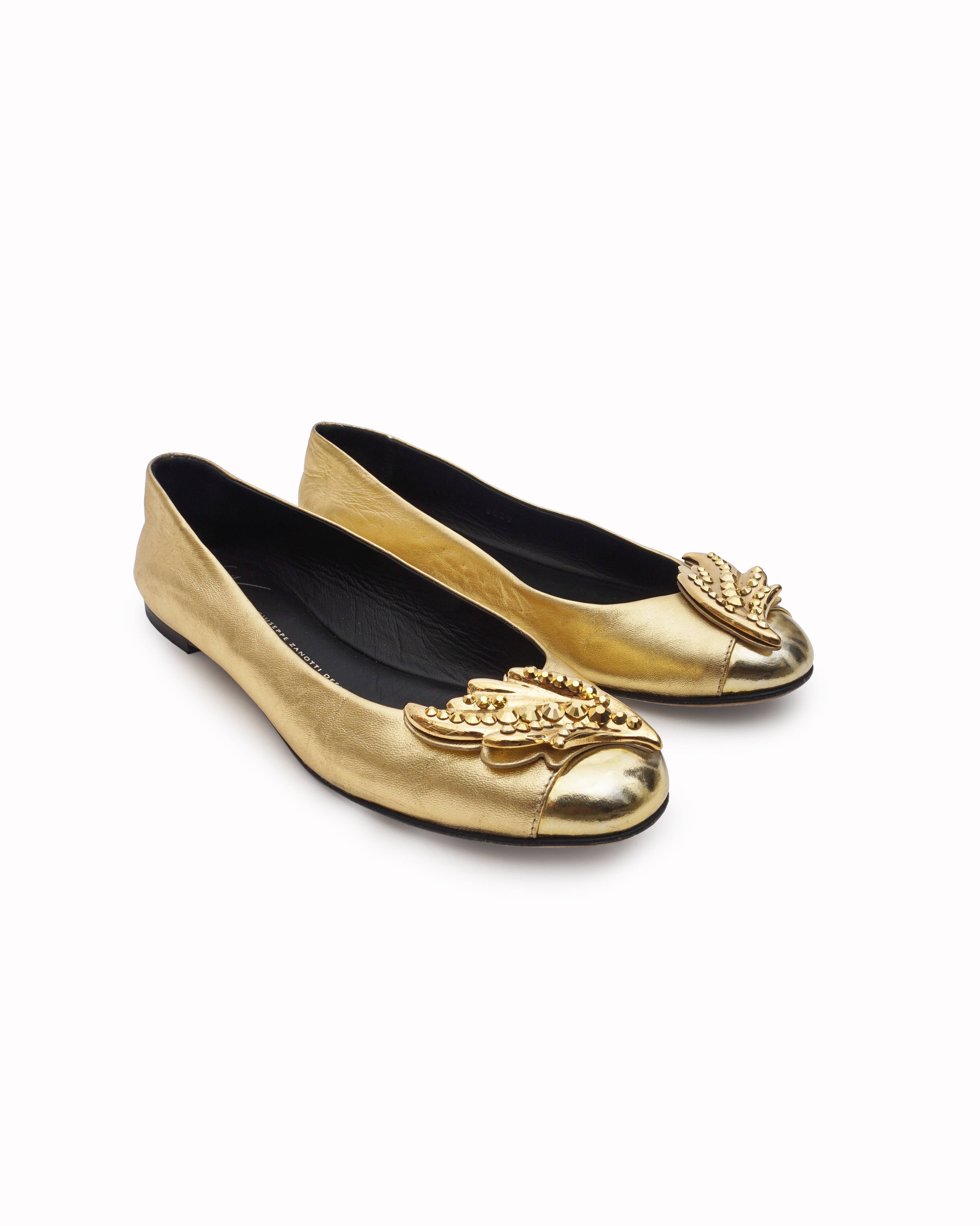Giuseppe Zanotti Metallic Gold Studded Wing Ballet Flats