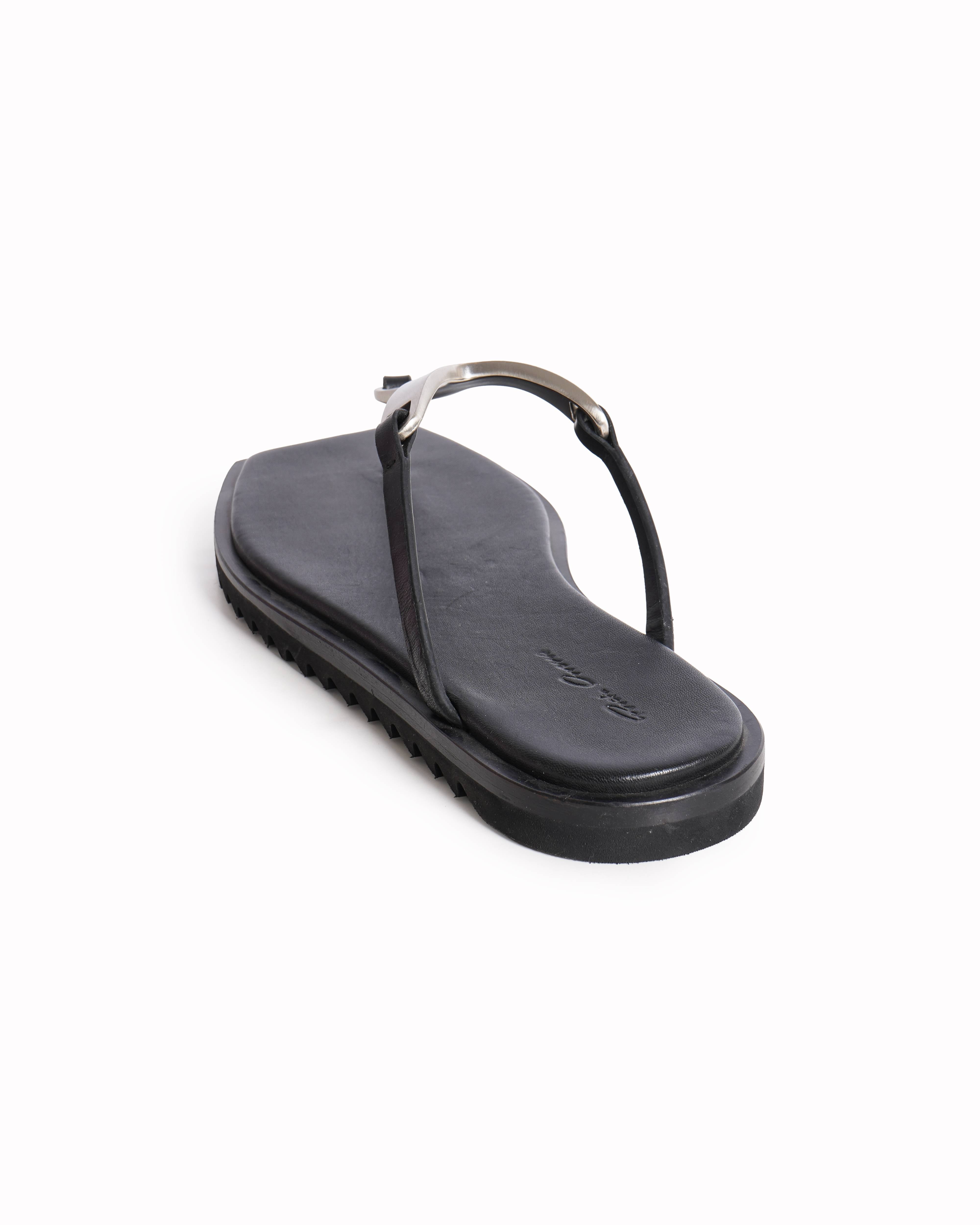 Rick Owen Men's Hydra Silver Metal Leather Sandals