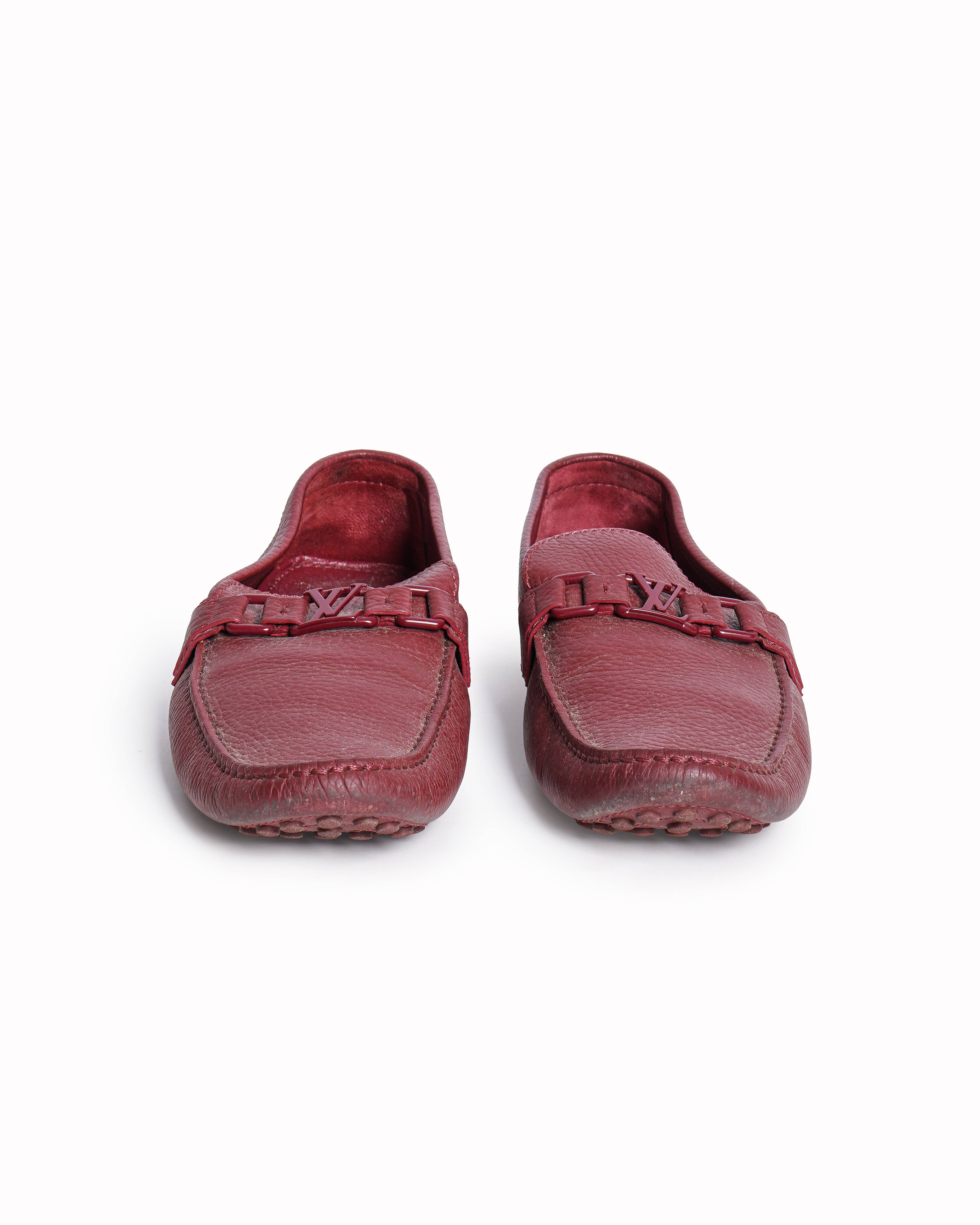 Louis Vuitton Men’s Hockenheim Moccasins in Red Pebbled Leather
