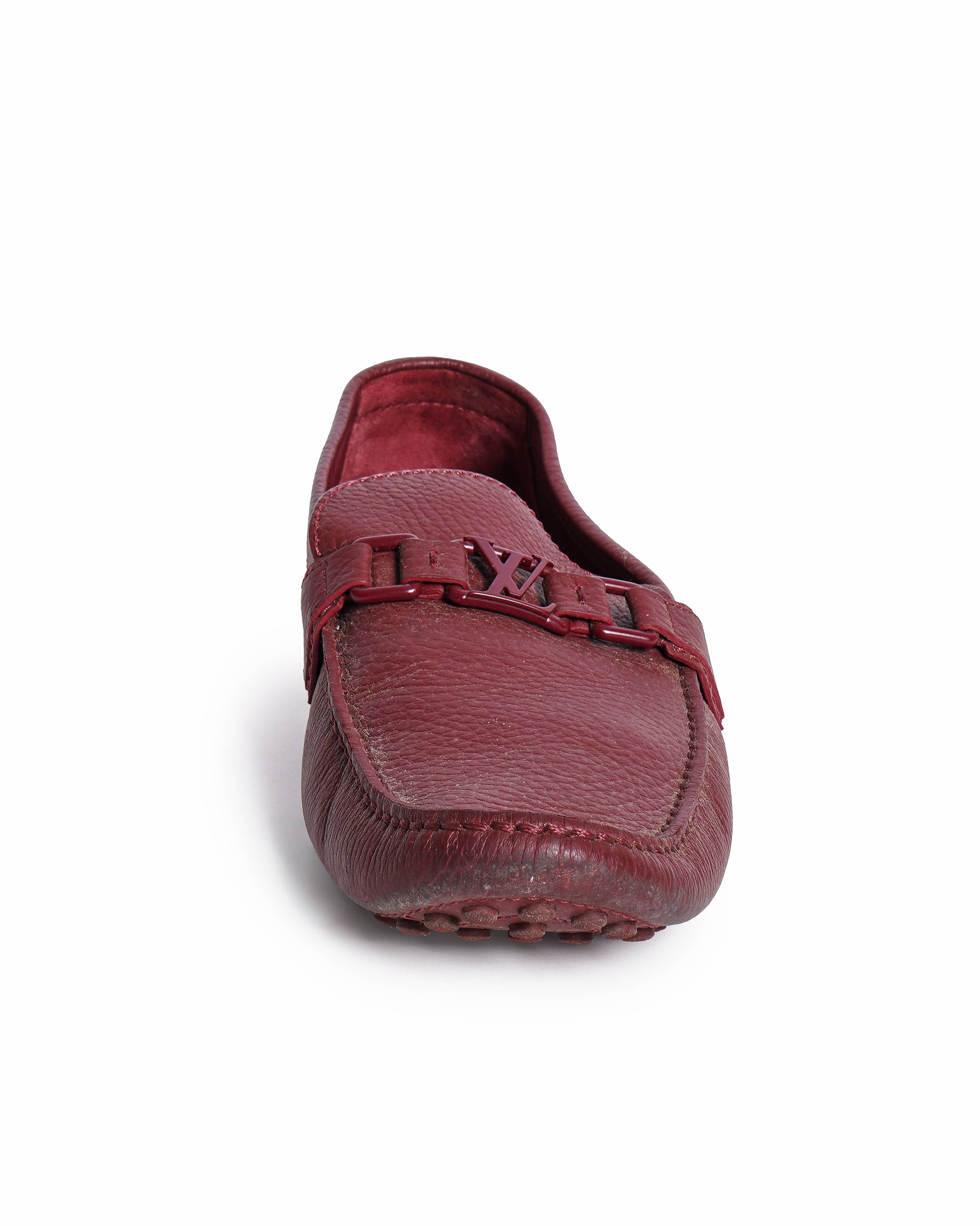 Louis Vuitton Men’s Hockenheim Moccasins in Red Pebbled Leather