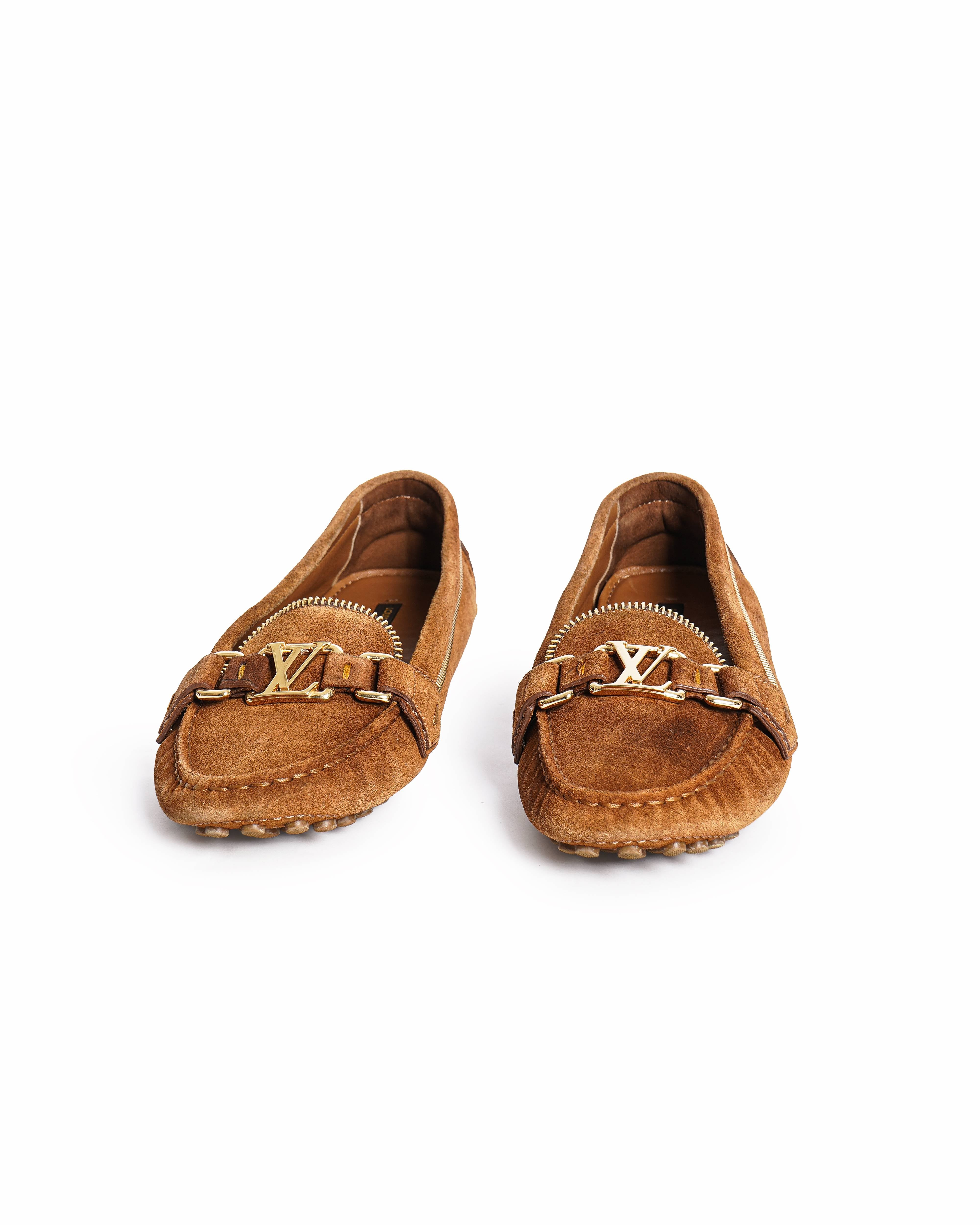 Louis Vuitton brown suede oxford loafers women
