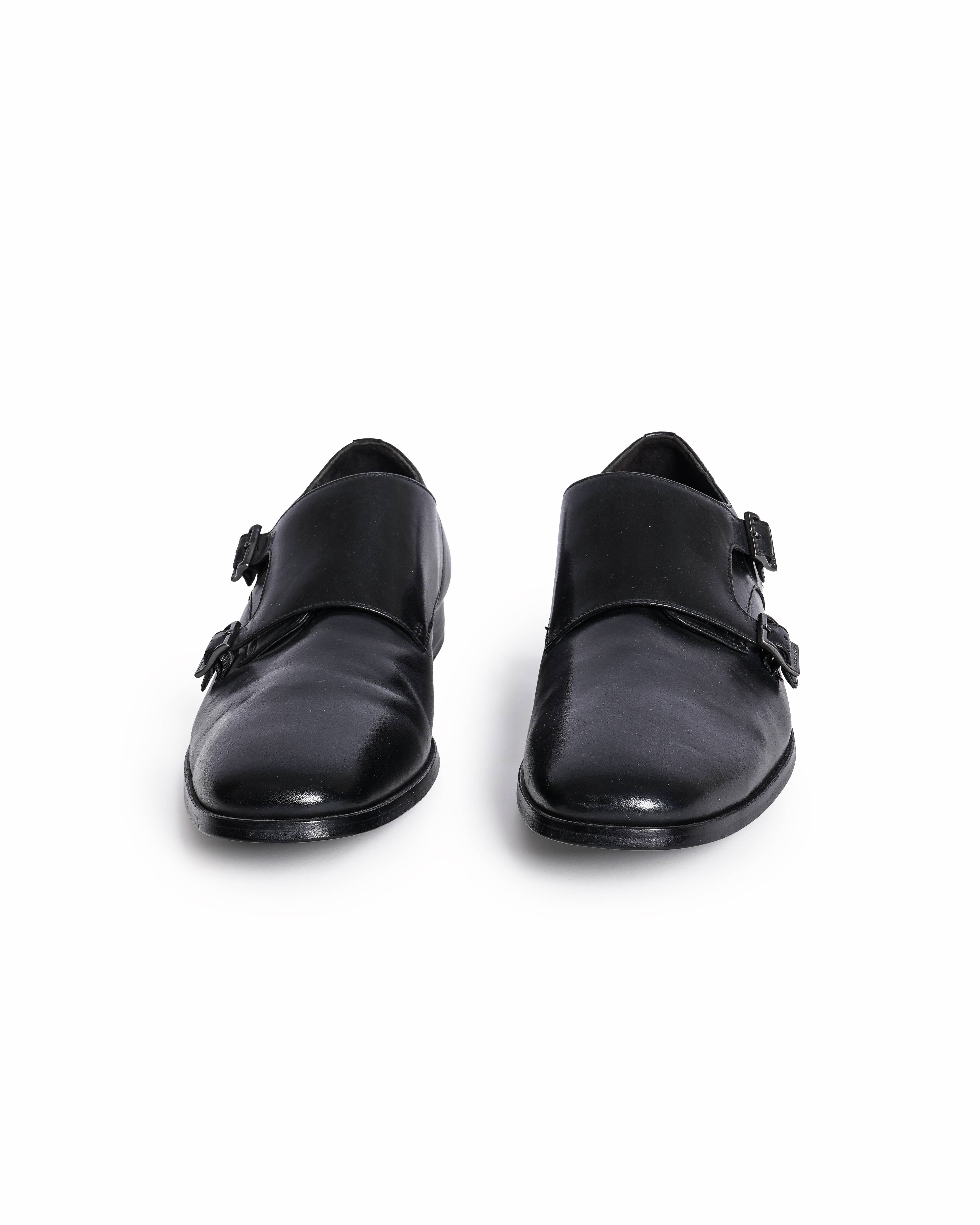 Hugo Boss Men's Black Leather Double Monk-Strap Shoes