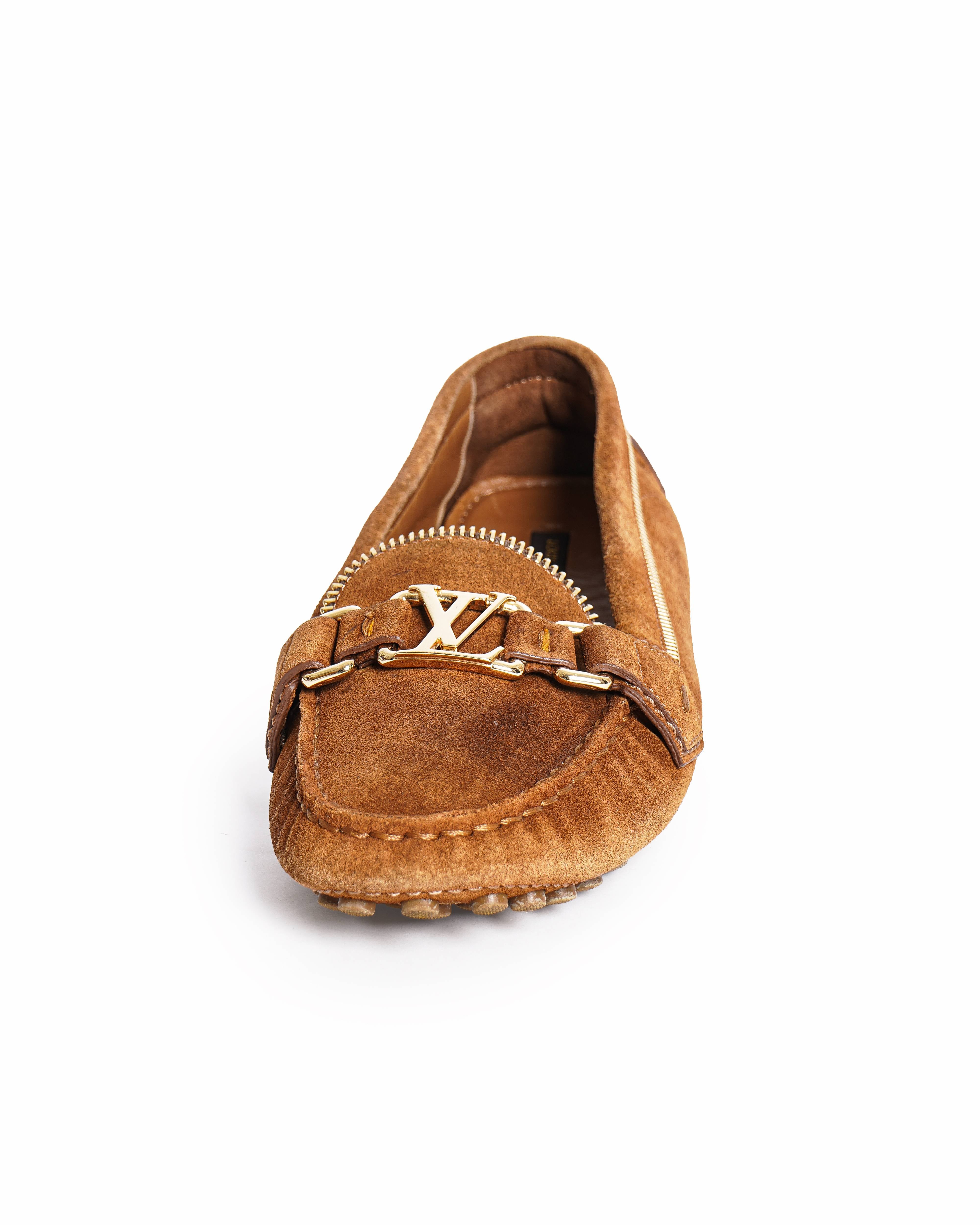 Louis Vuitton brown suede oxford loafers women