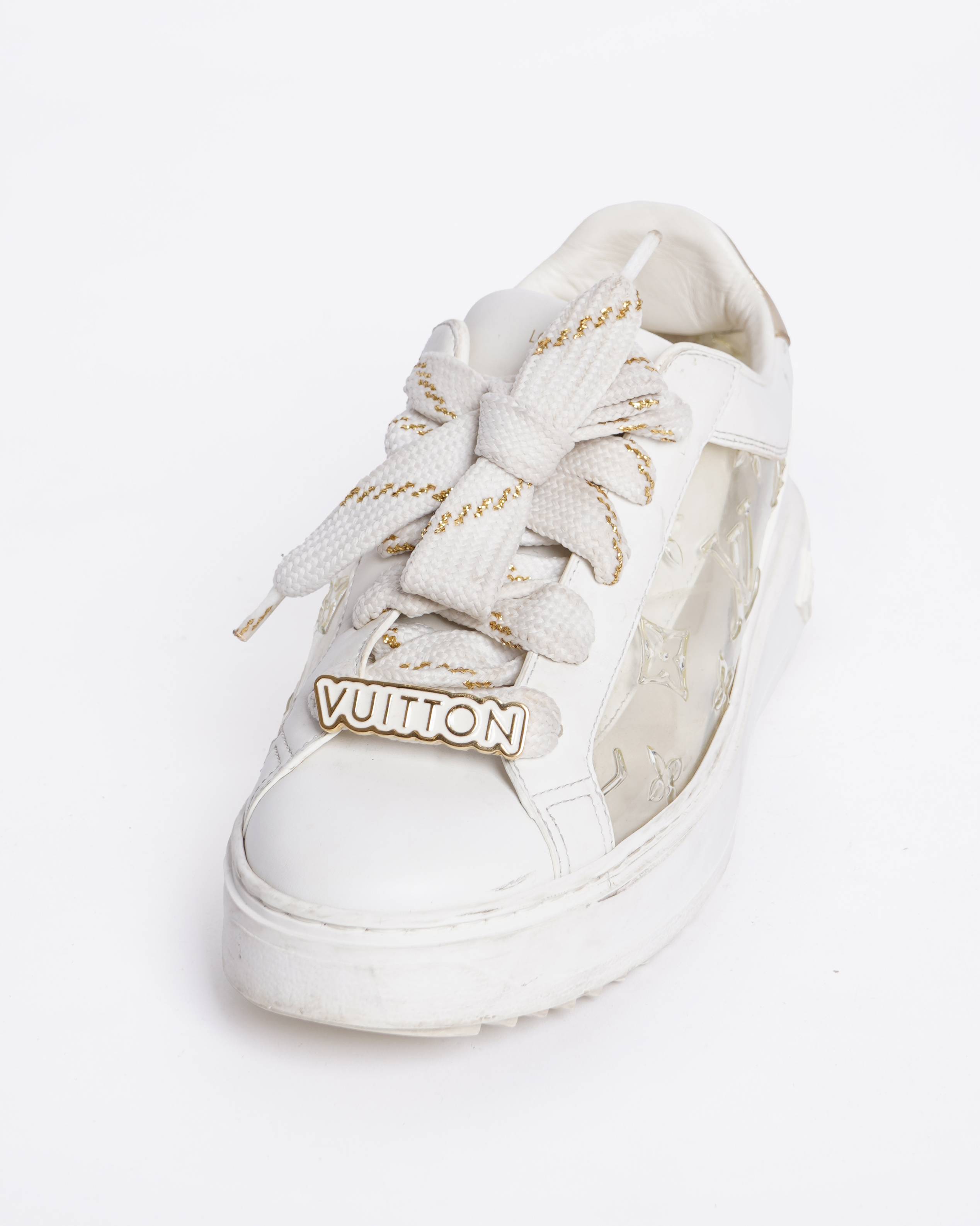 Louis Vuitton White Leather and Monogram PVC Time Out Sneakers