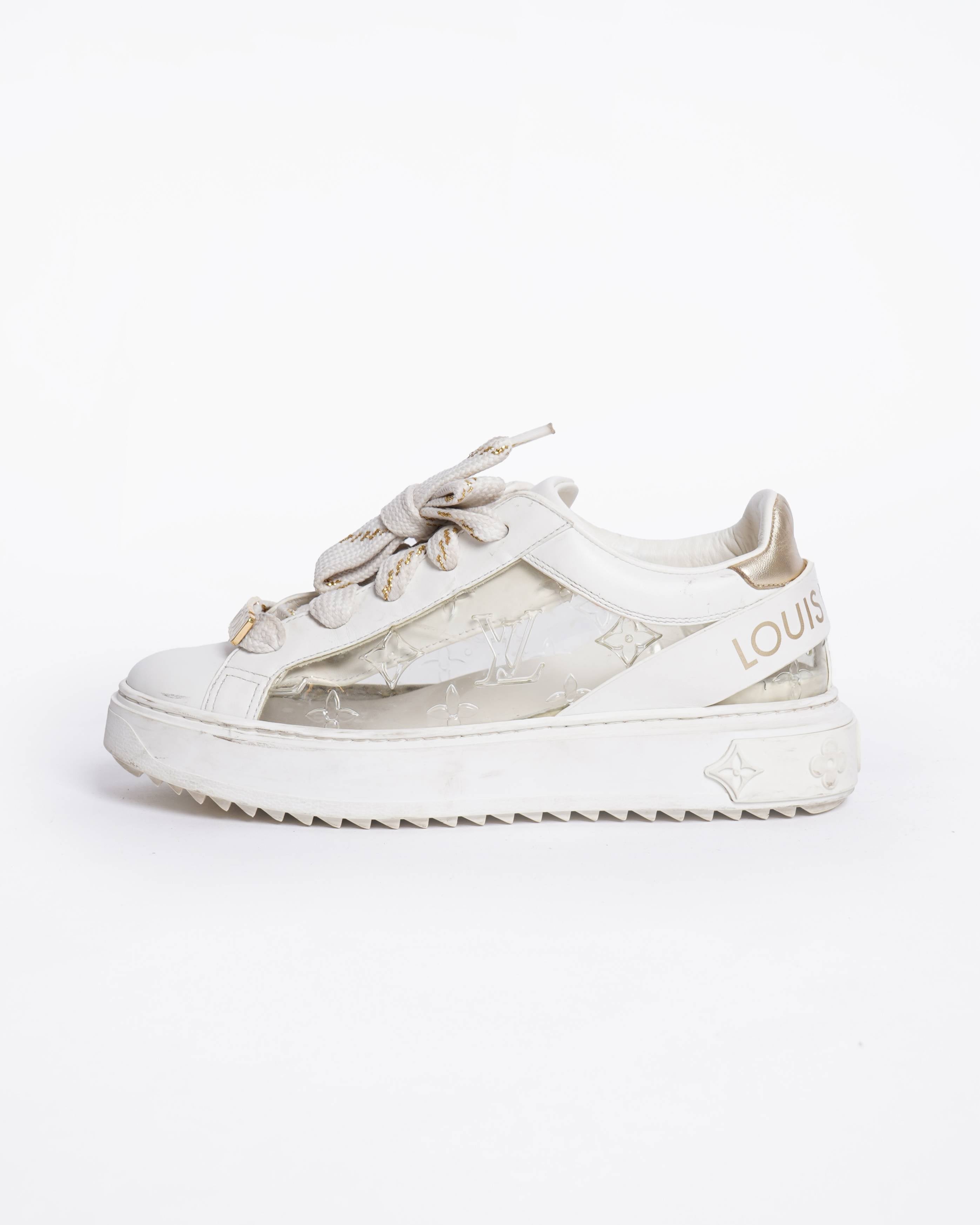 Louis Vuitton White Leather and Monogram PVC Time Out Sneakers