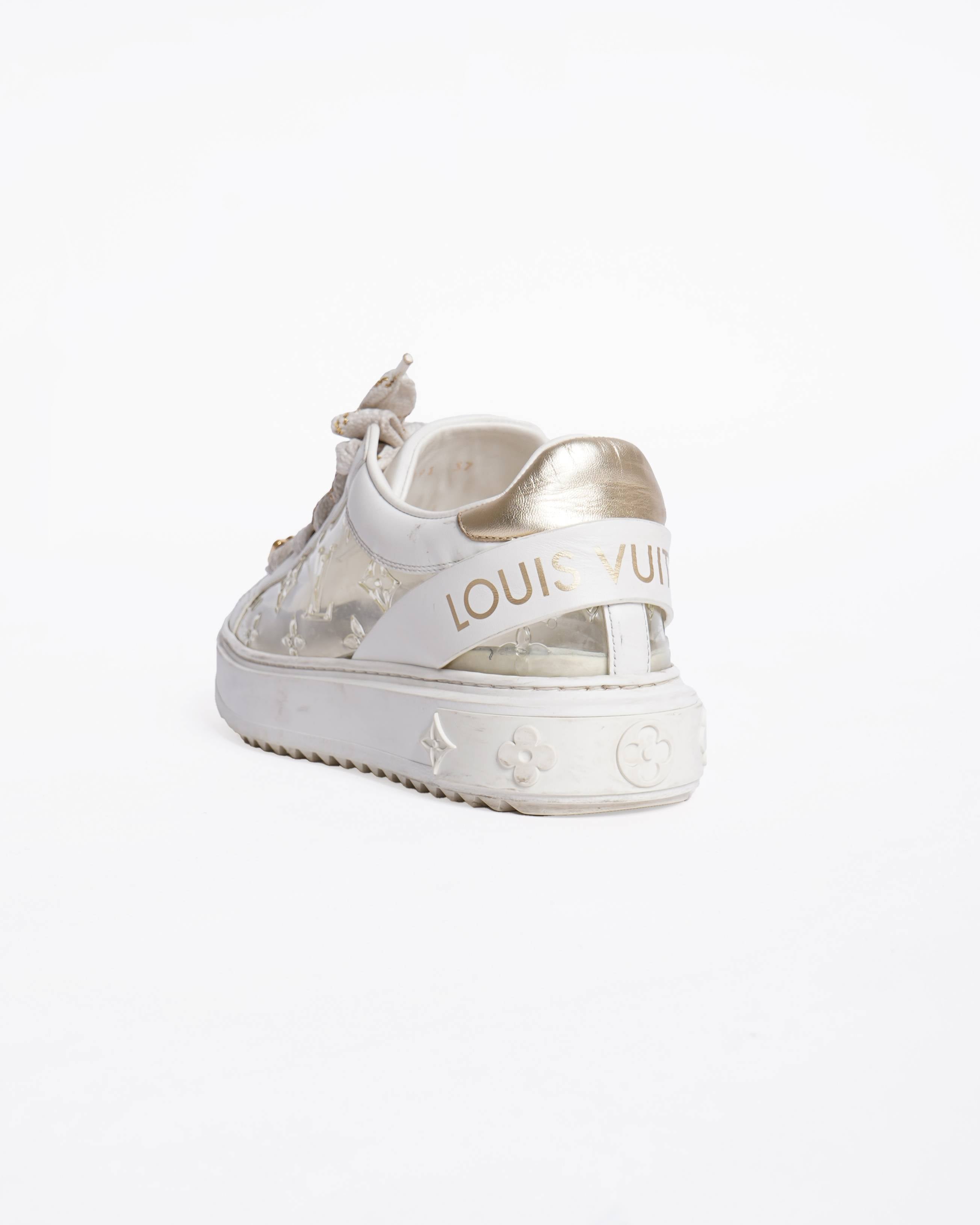 Louis Vuitton White Leather and Monogram PVC Time Out Sneakers