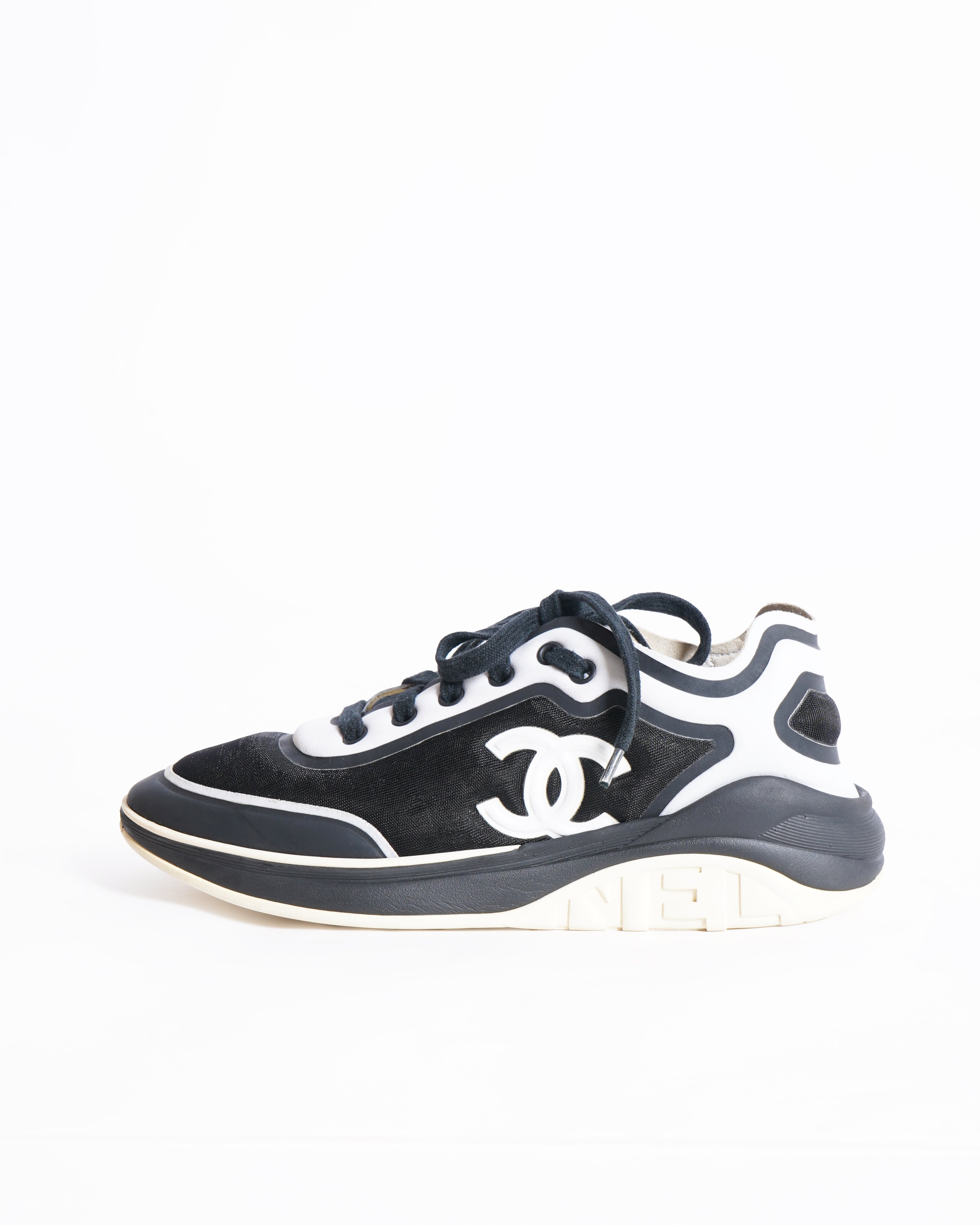 Chanel black and white low top sneakers