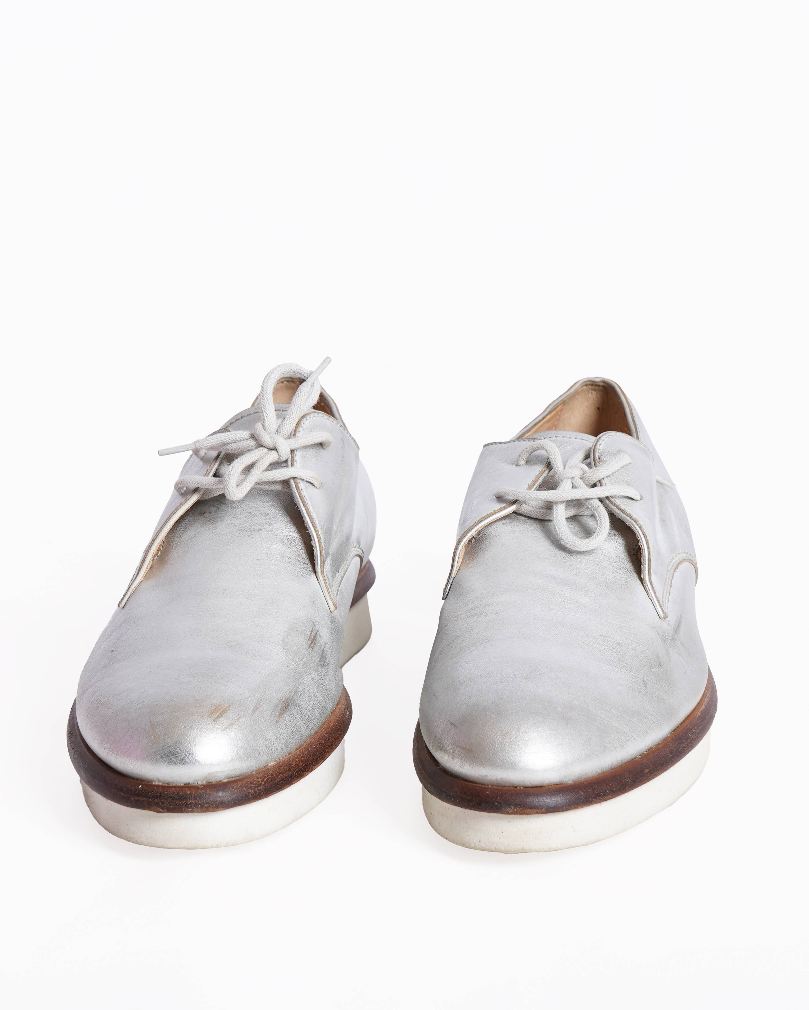 Tod's Metallic Silver Lace-Up Office Shoes