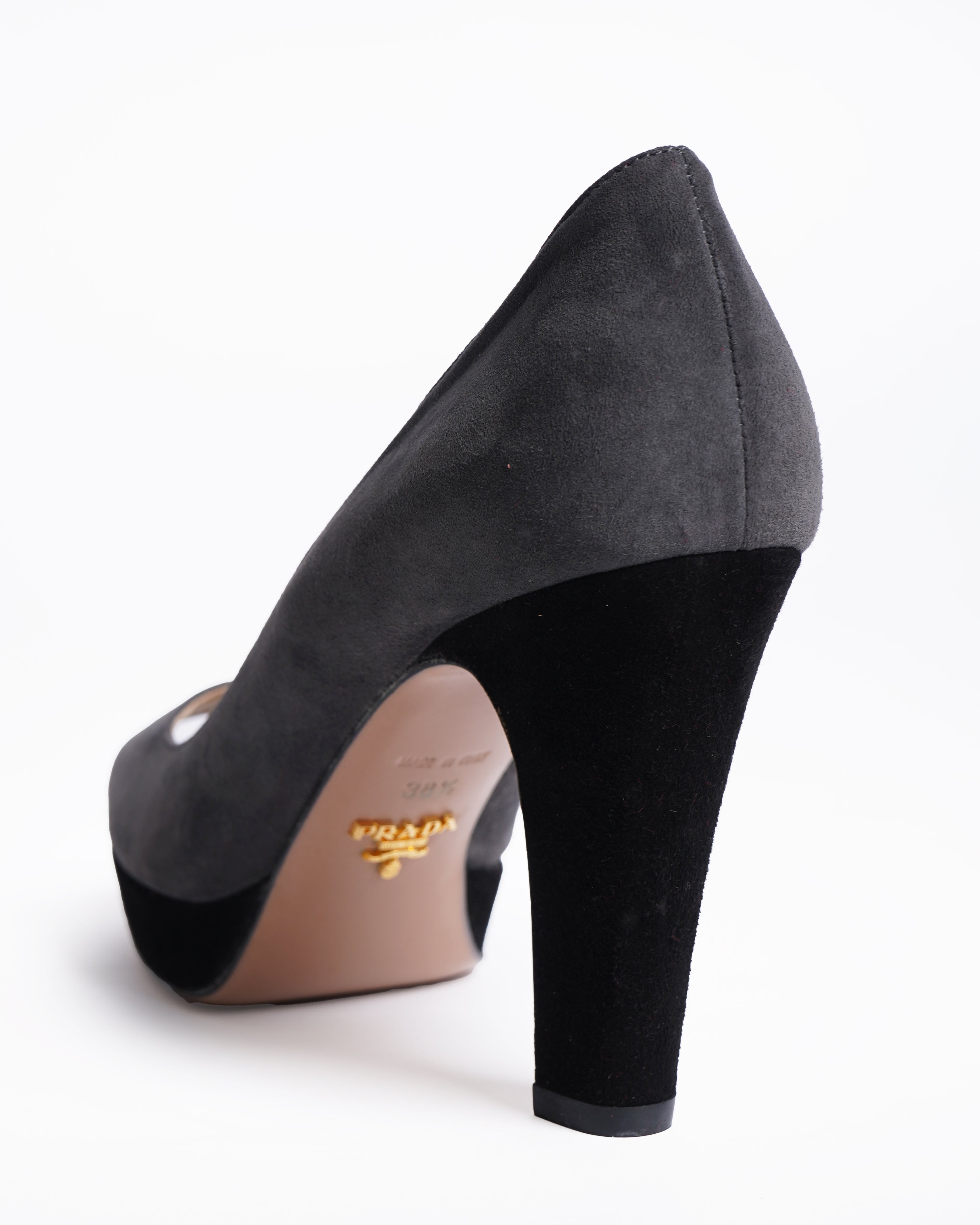 Prada Grey Suede Peep Toe Pumps
