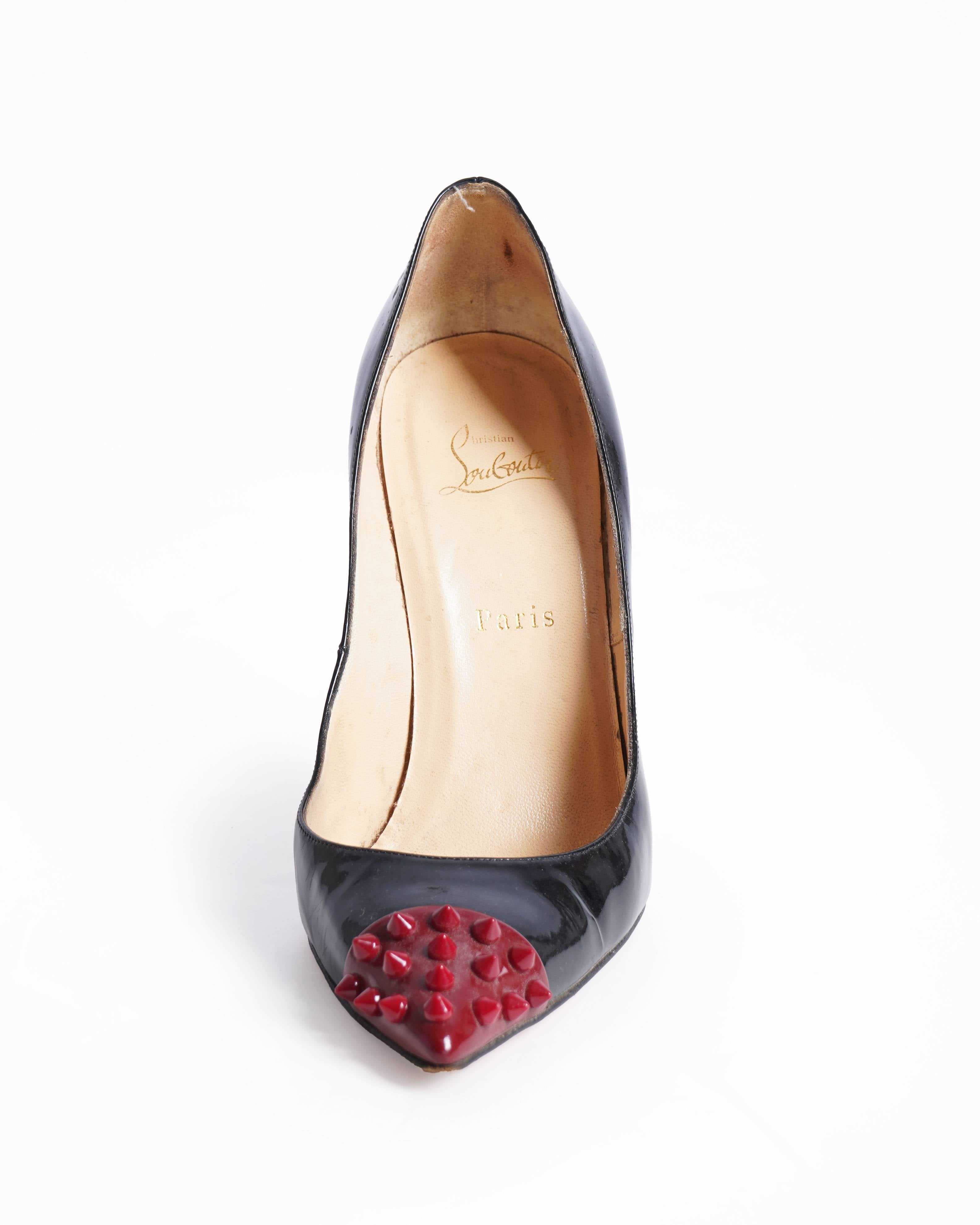 Christian Louboutin Black & Burgundy Patent Leather Pumps