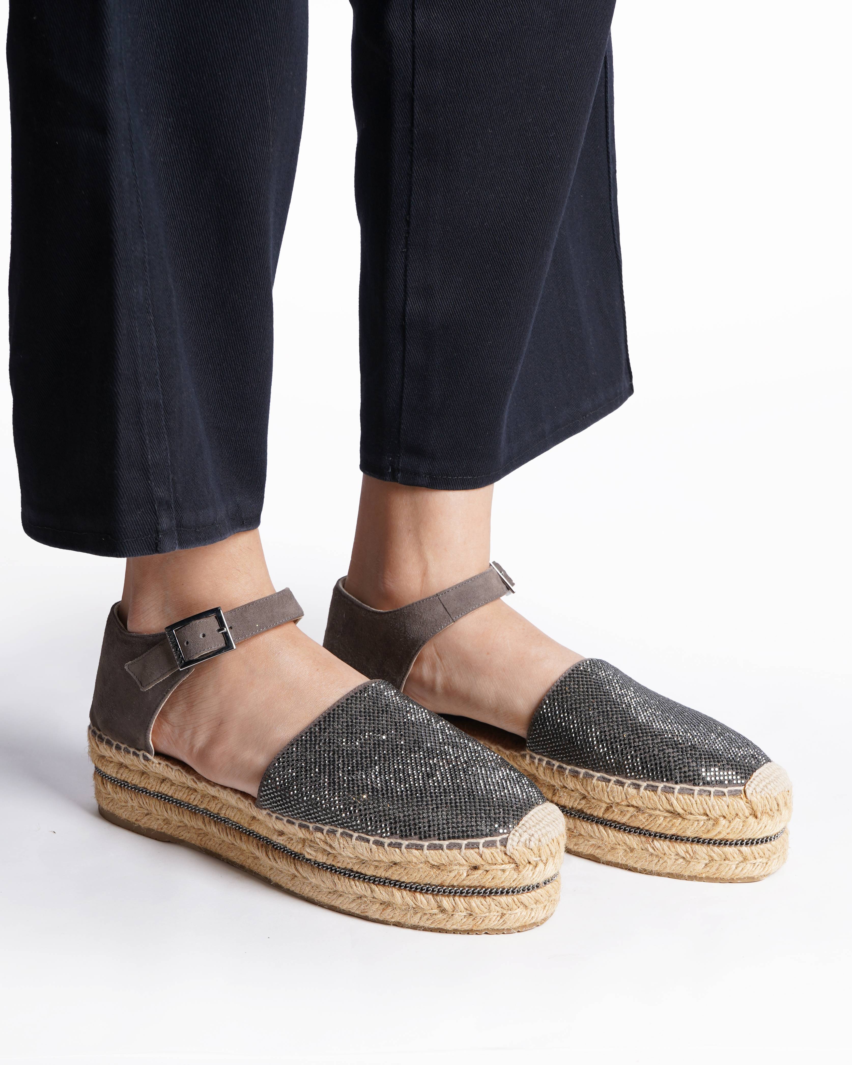 Jimmy Choo
Suede Delphine Ankle Strap Espadrille Platform Sandals