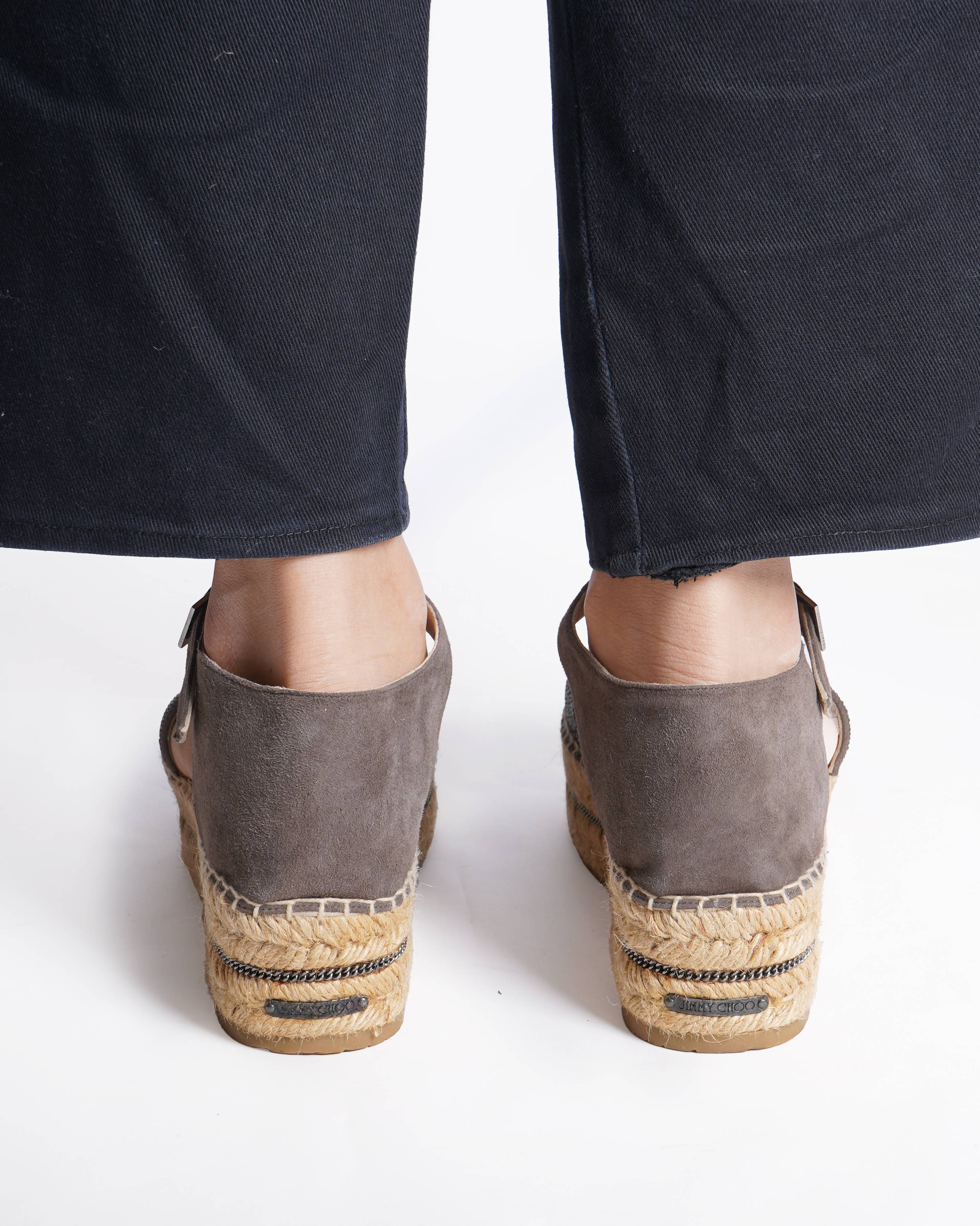 Jimmy Choo
Suede Delphine Ankle Strap Espadrille Platform Sandals