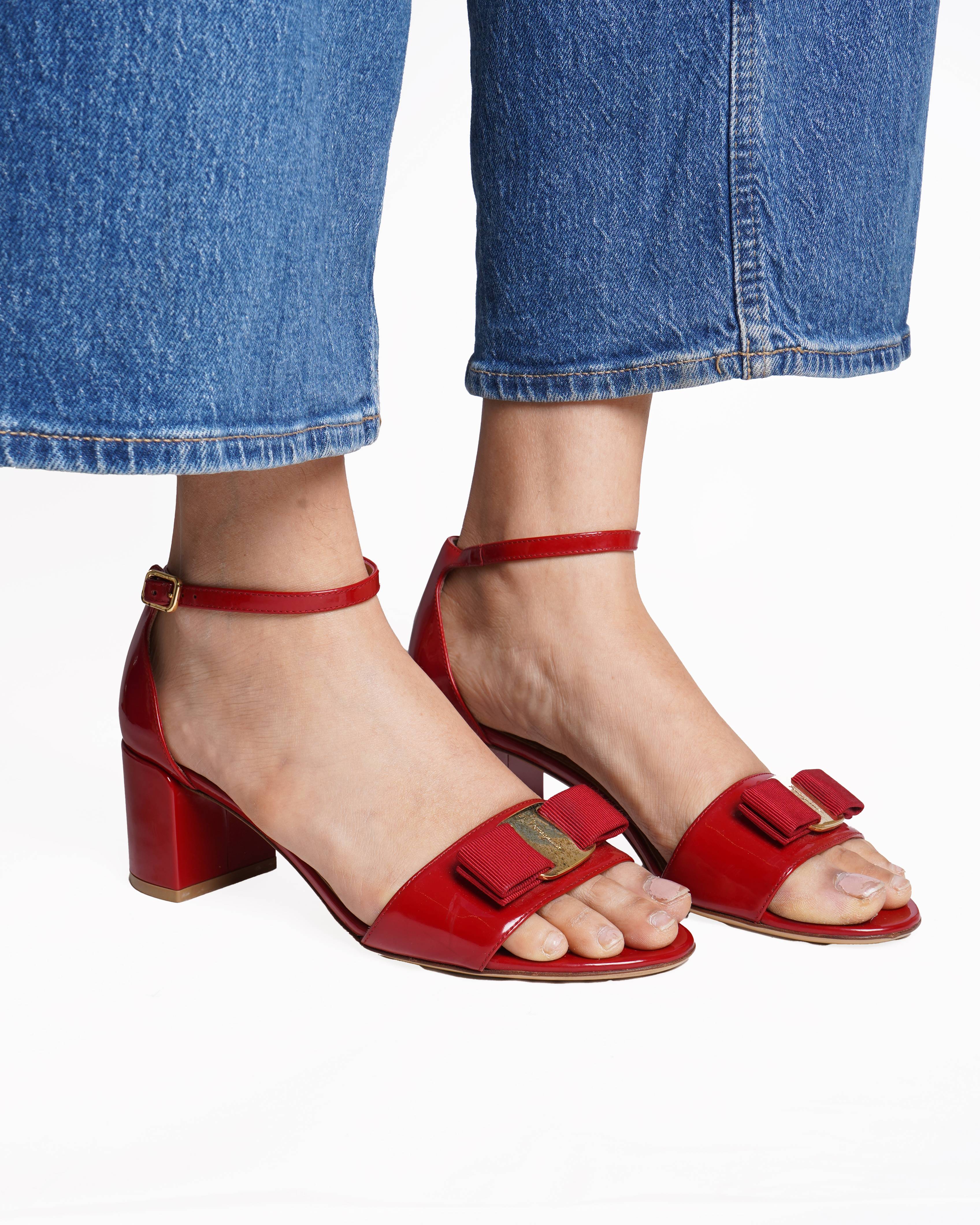 Salvatore Ferragamo Ankle Strap Block Heel Red