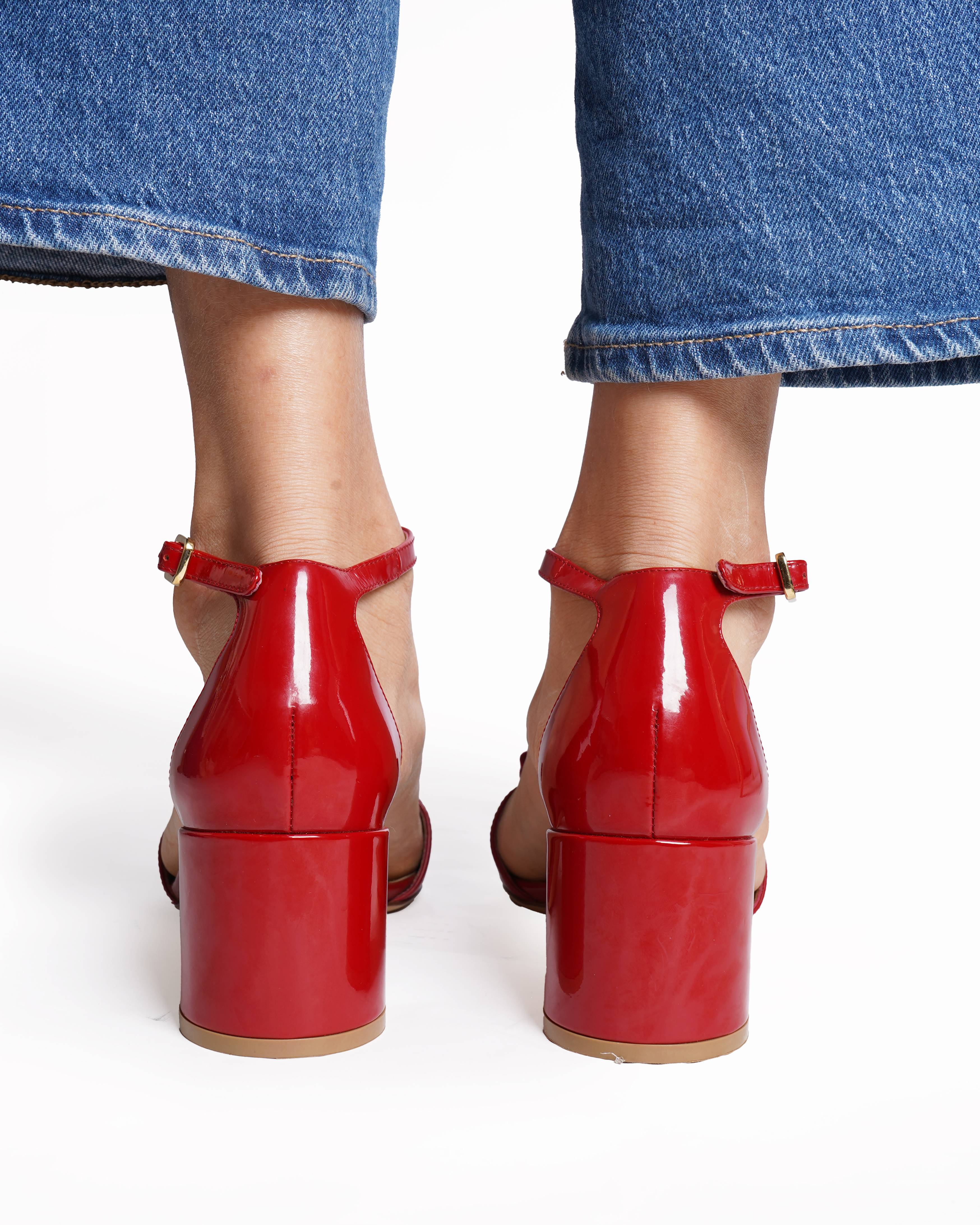 Salvatore Ferragamo Ankle Strap Block Heel Red