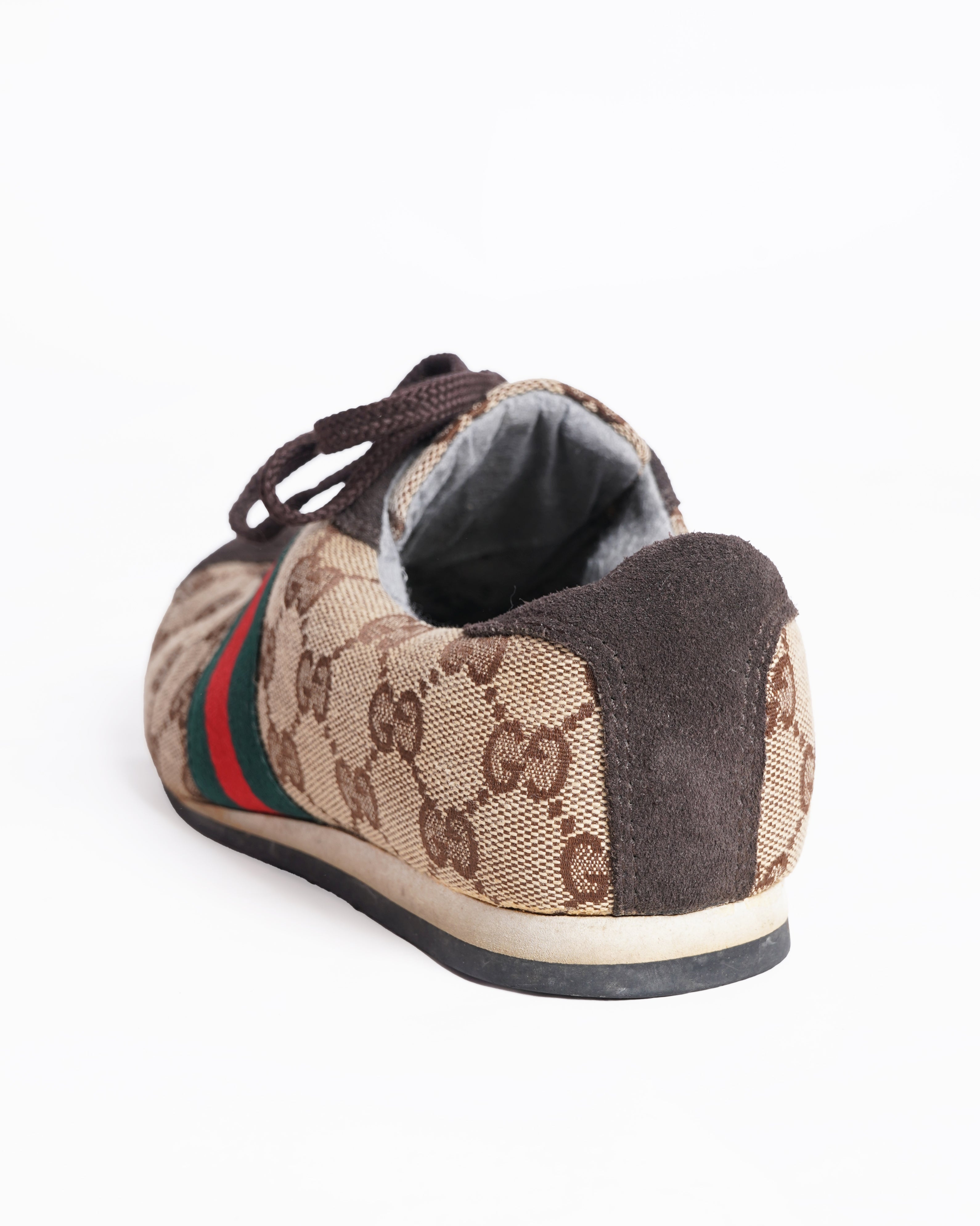 Gucci Monogram Canvas & Suede Lace Up Sneakers