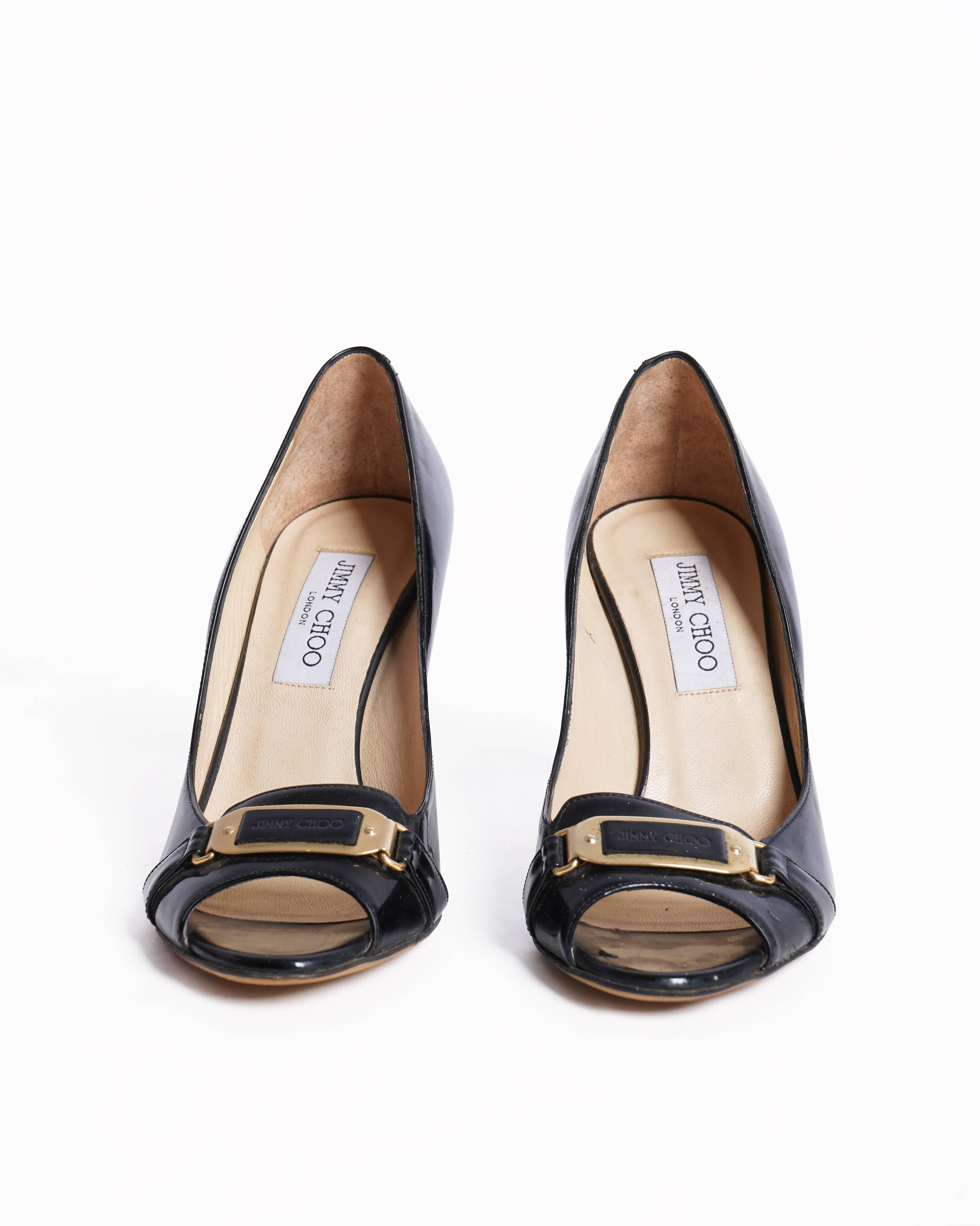 Jimmy Choo patent Leather Peep Toe Pumps In Black