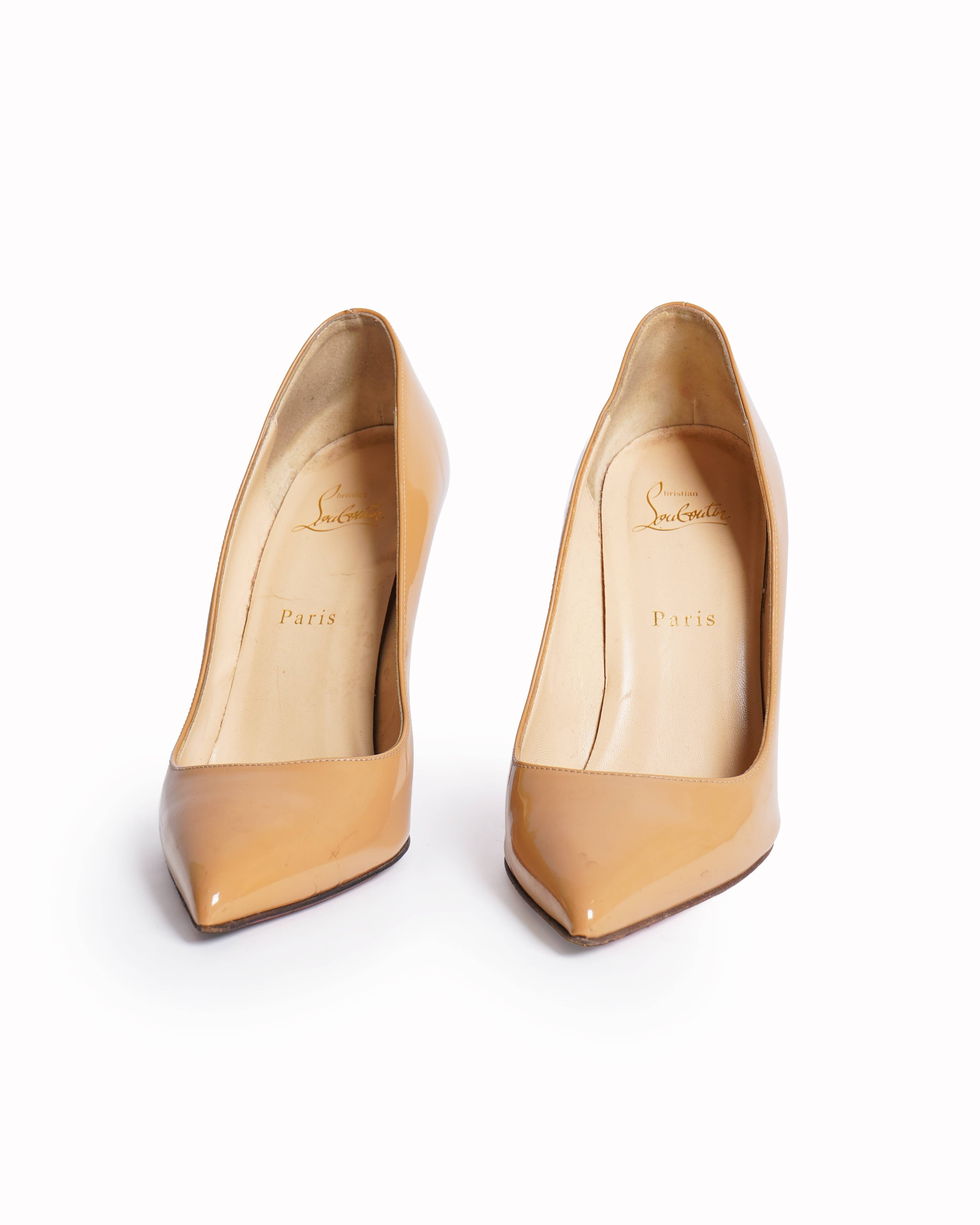 Christian Louboutin Patent Leather Pumps In Beige