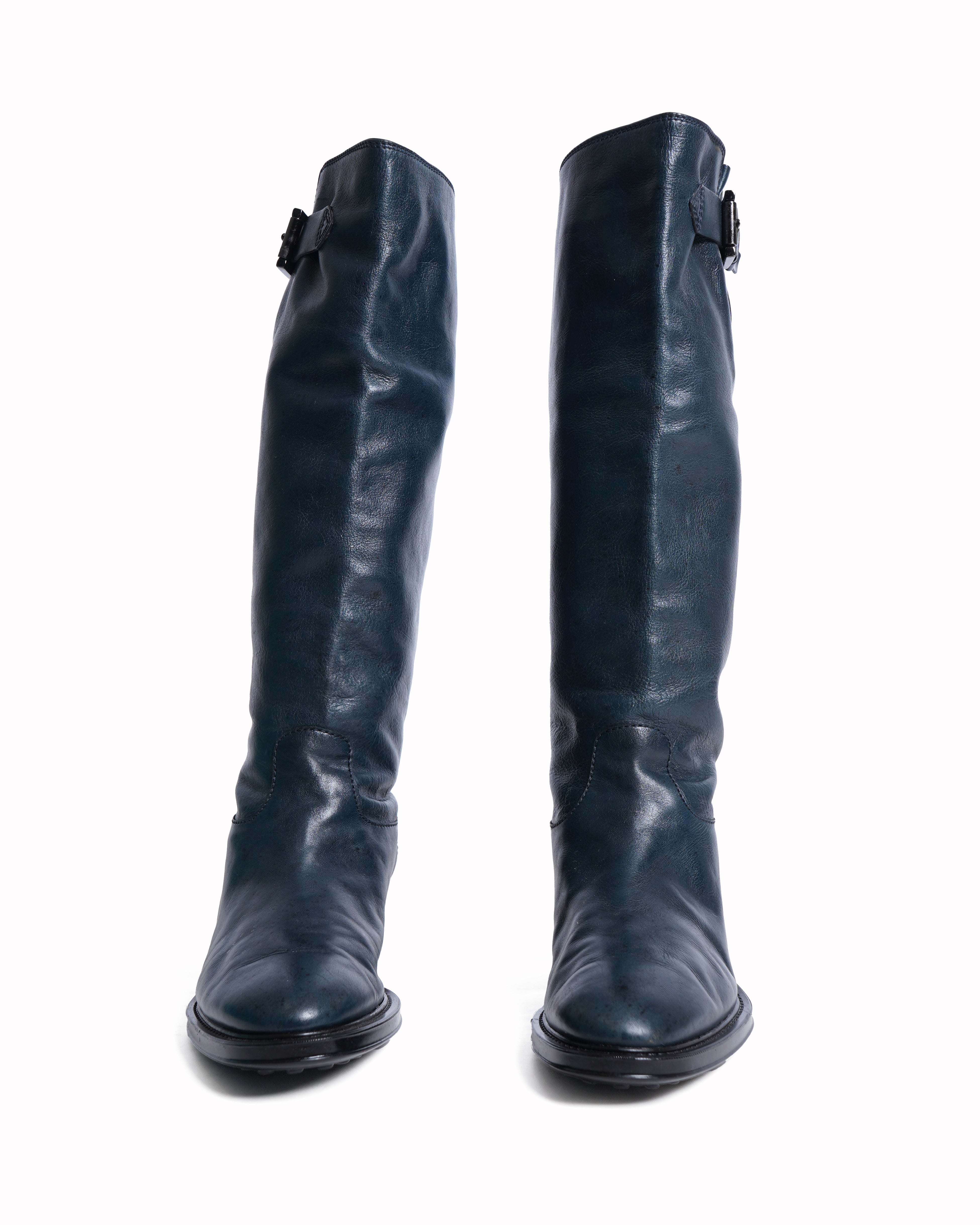 Tod's green leather knee high boots