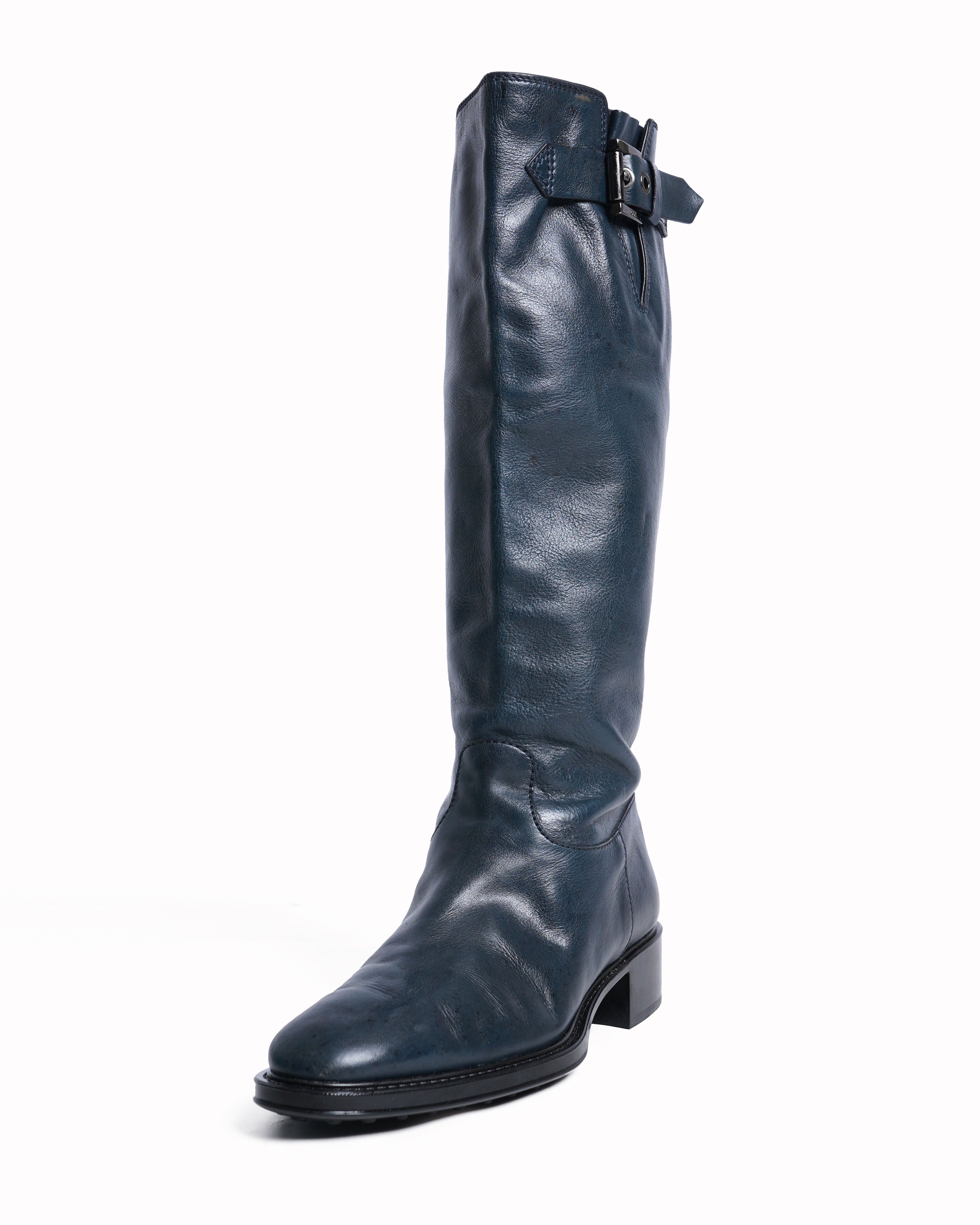 Tod's green leather knee high boots
