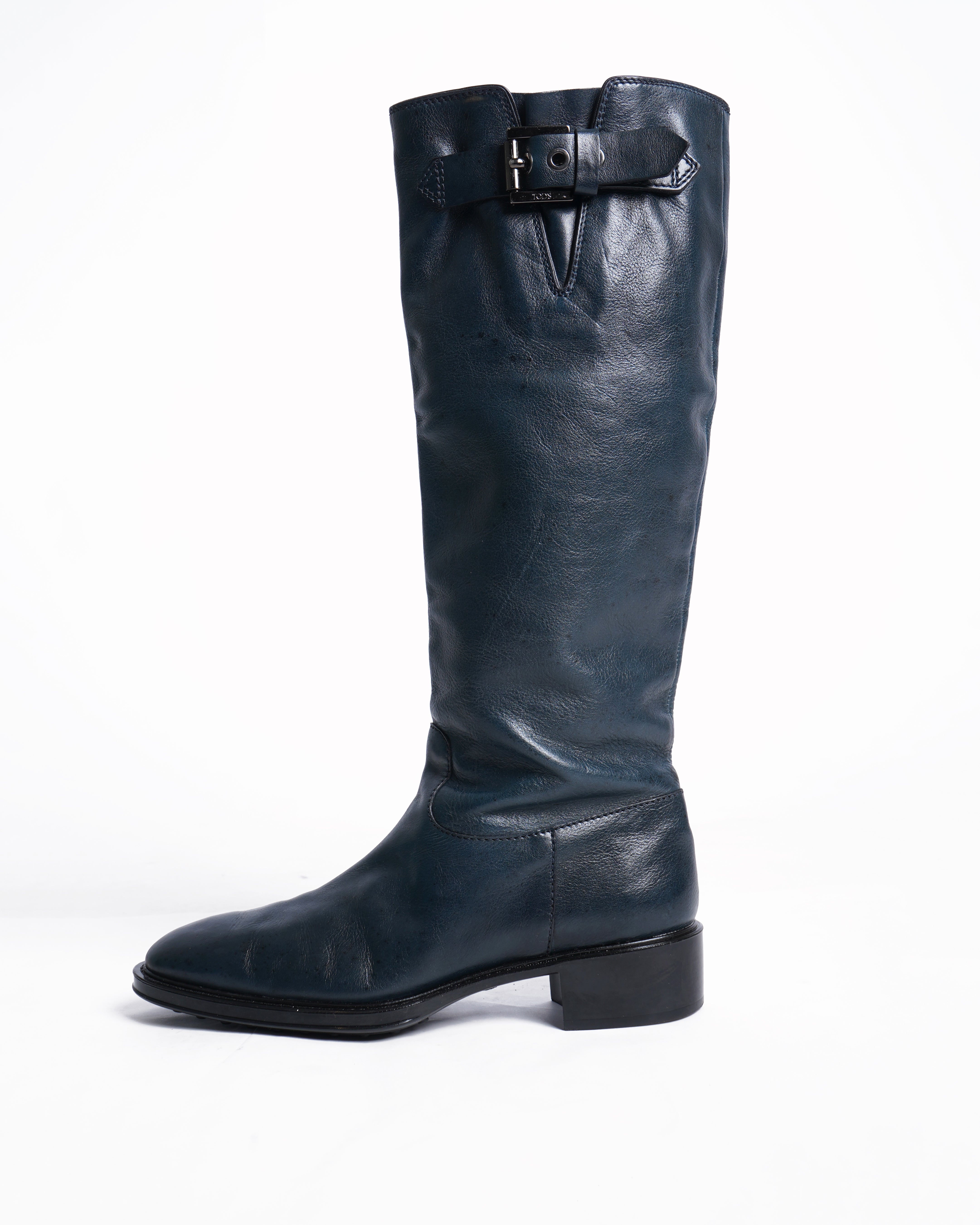 Tod's green leather knee high boots