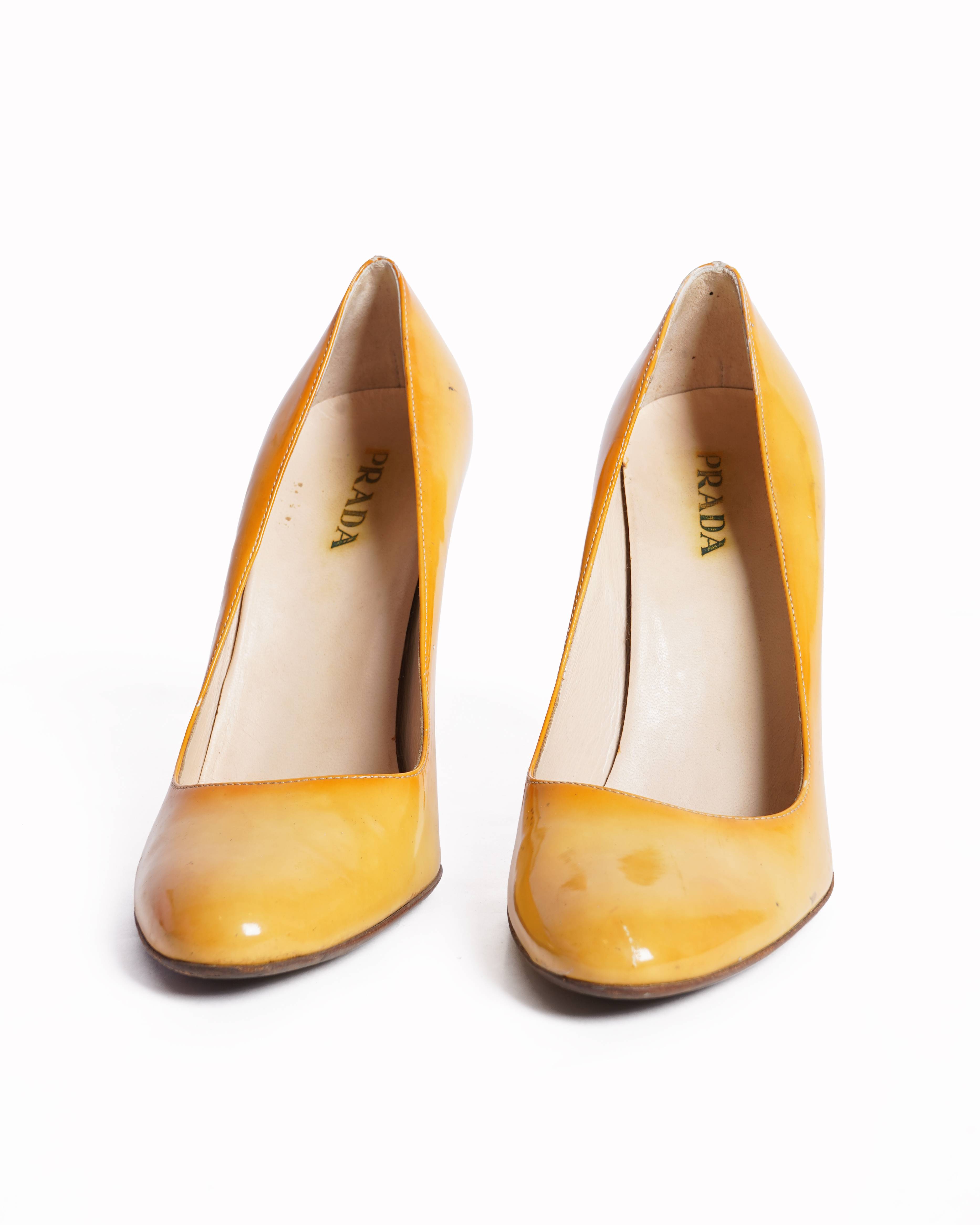 Prada Patent Leather Pumps In Yellow