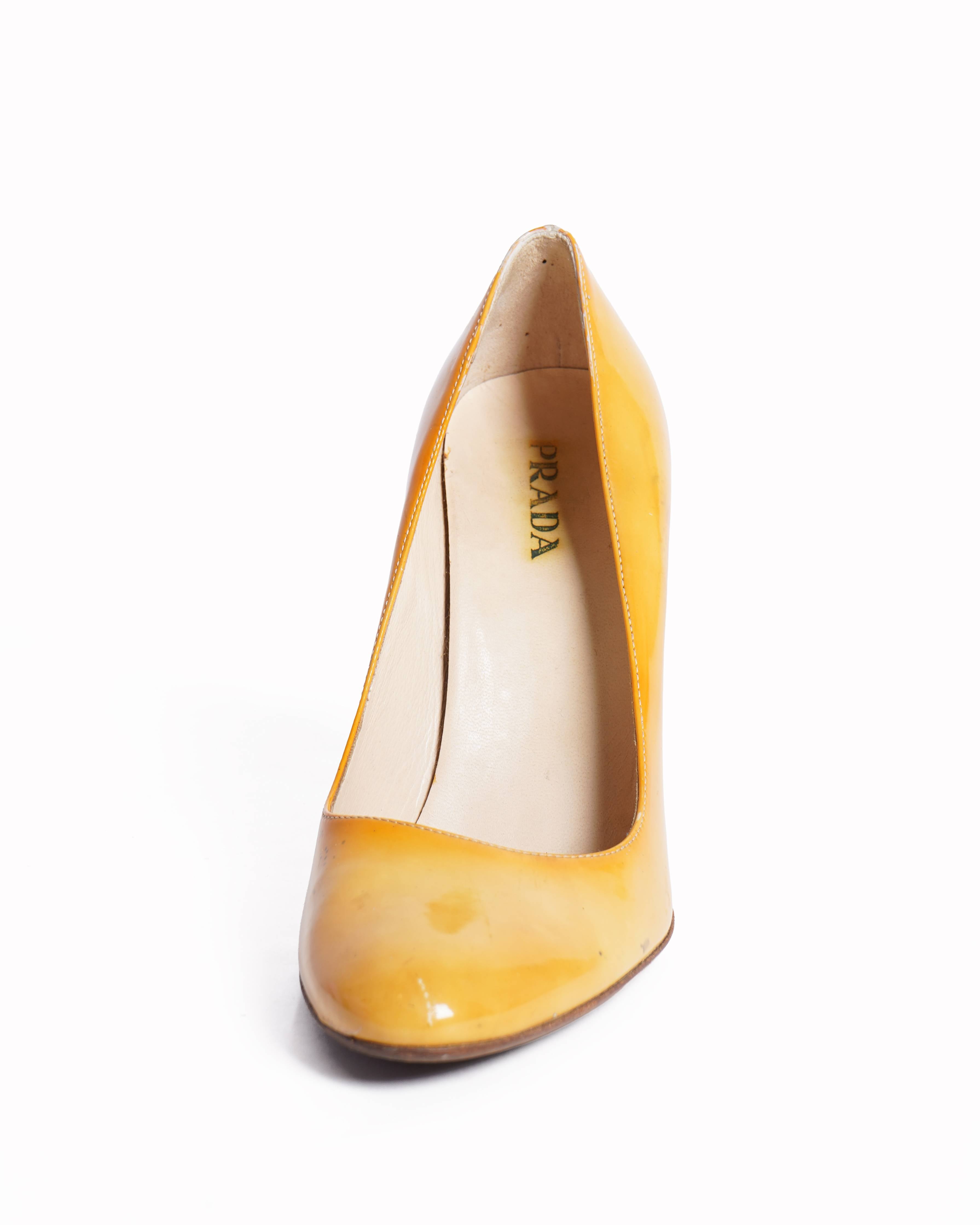 Prada Patent Leather Pumps In Yellow
