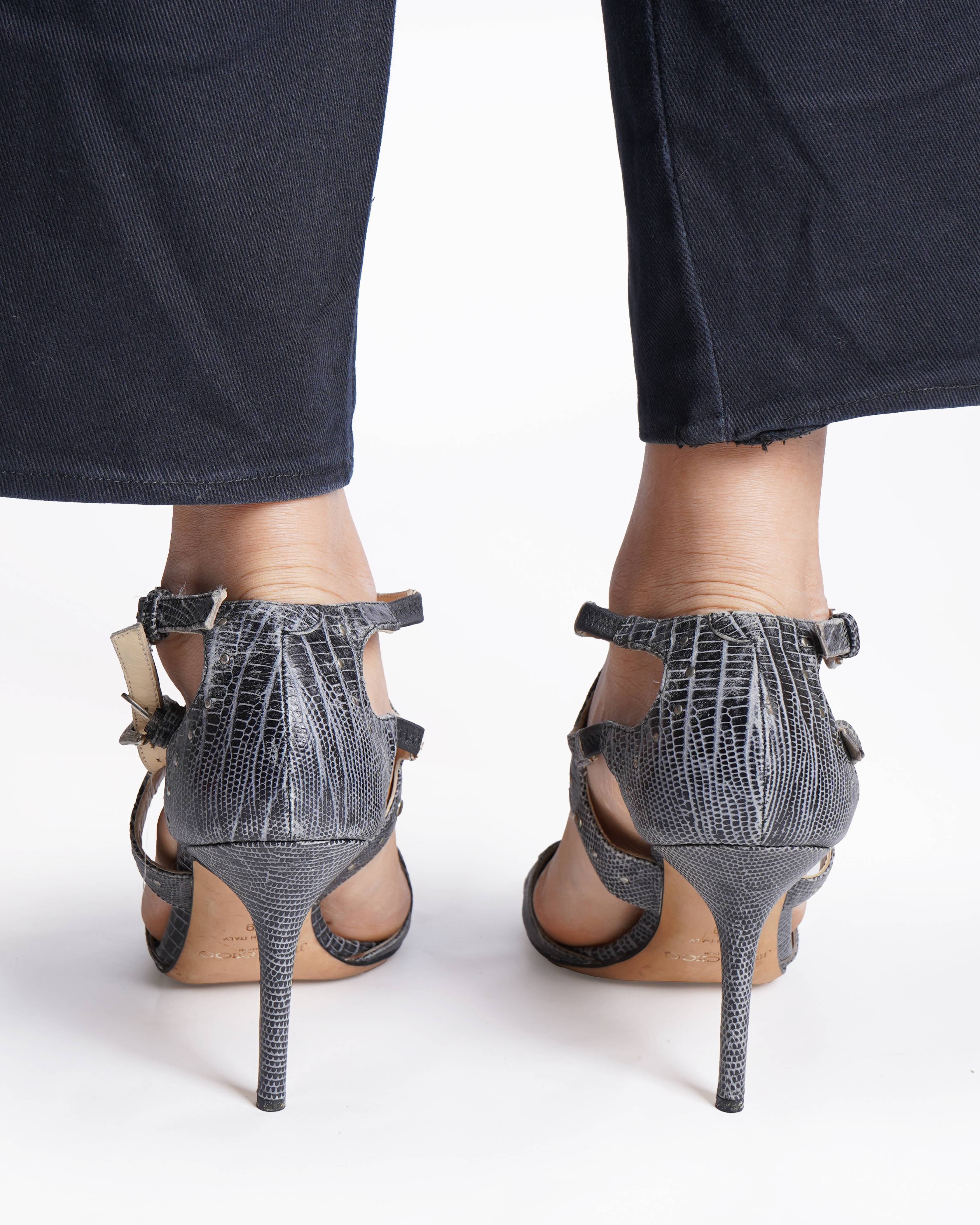 Jimmy Choo Virtue Snake Print Crisscross Peep Toe Strappy Sandals