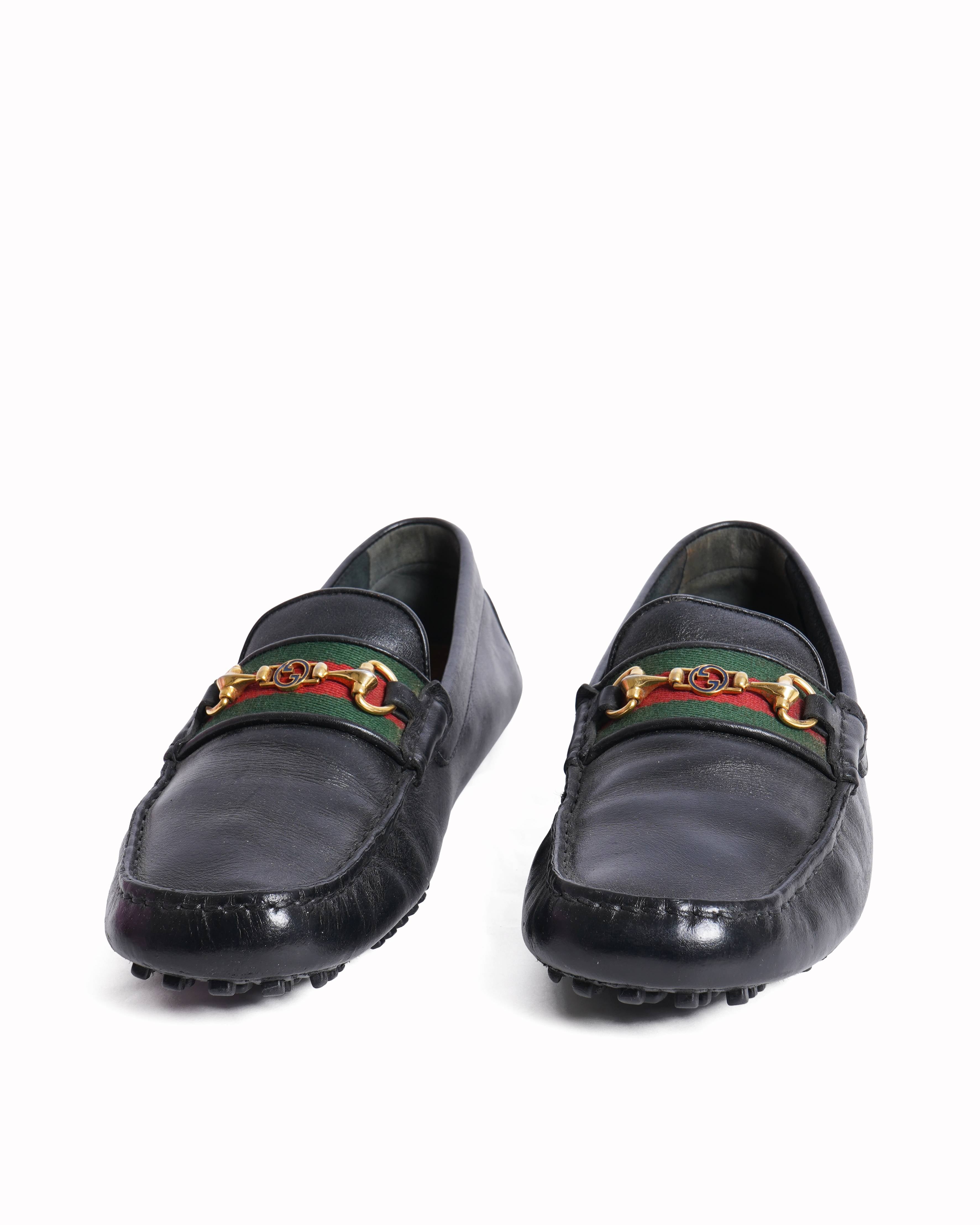Gucci web horsebit black leather loafers