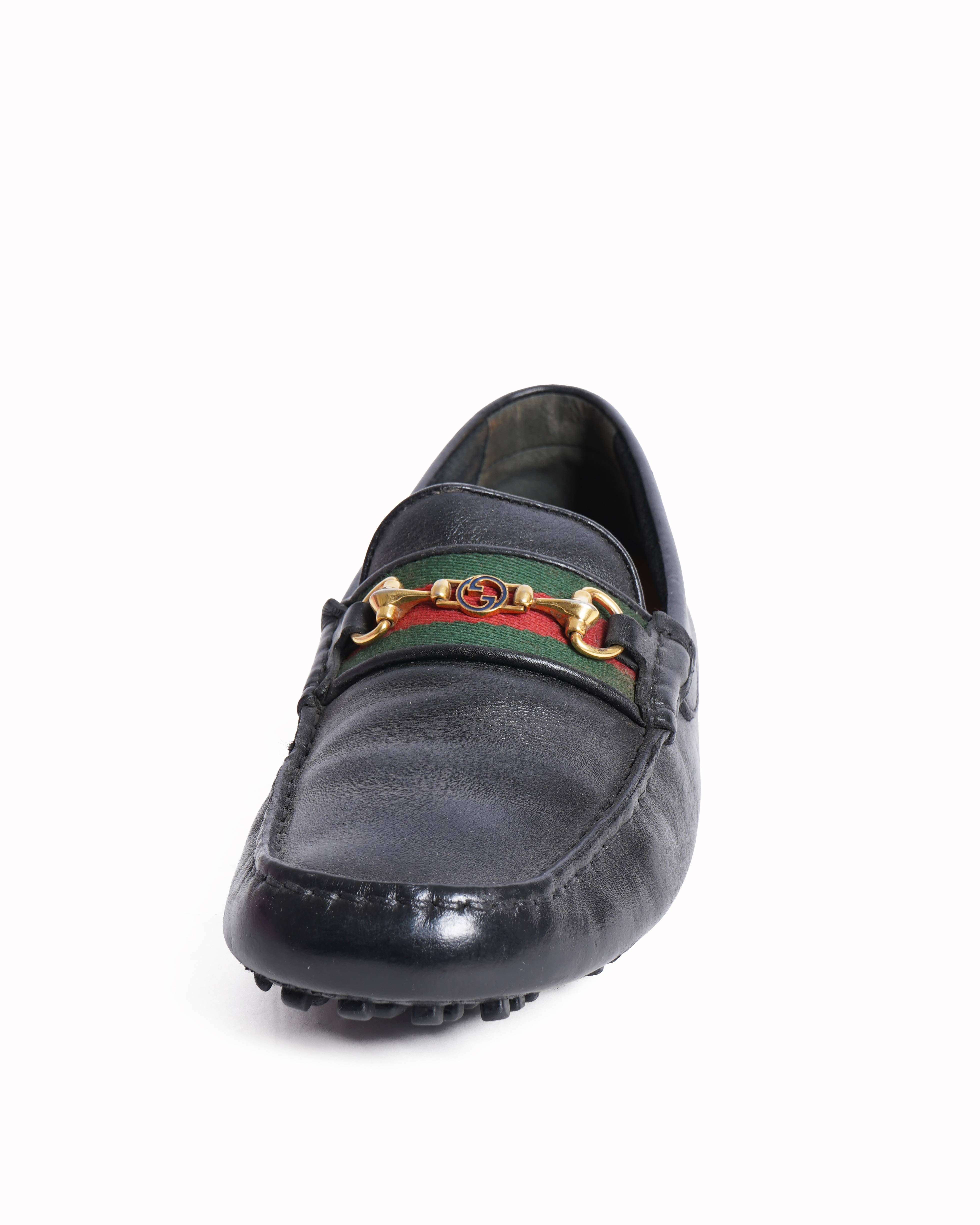 Gucci web horsebit black leather loafers