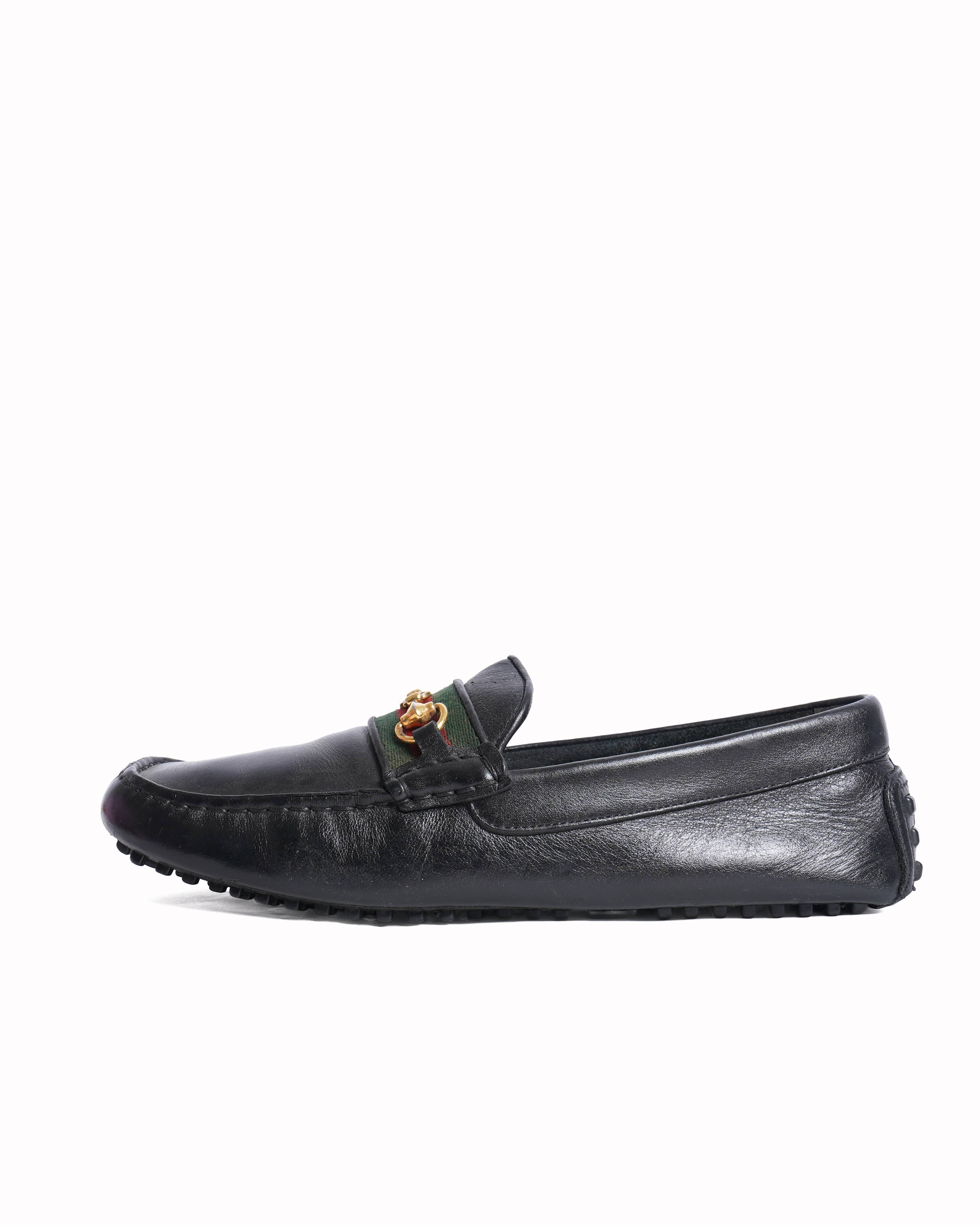 Gucci web horsebit black leather loafers