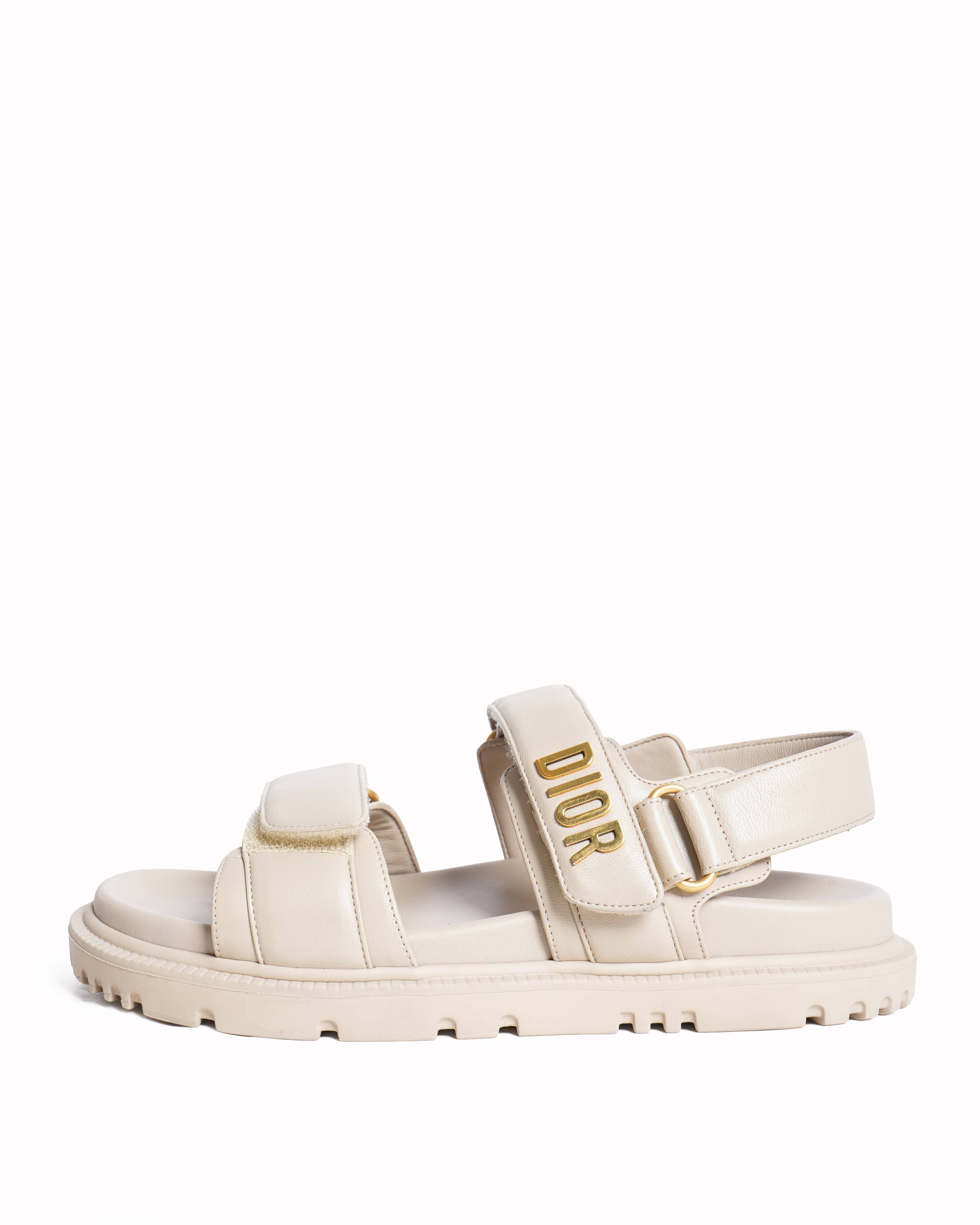 Christian Dior Leather Sandals In Beige Lambskin