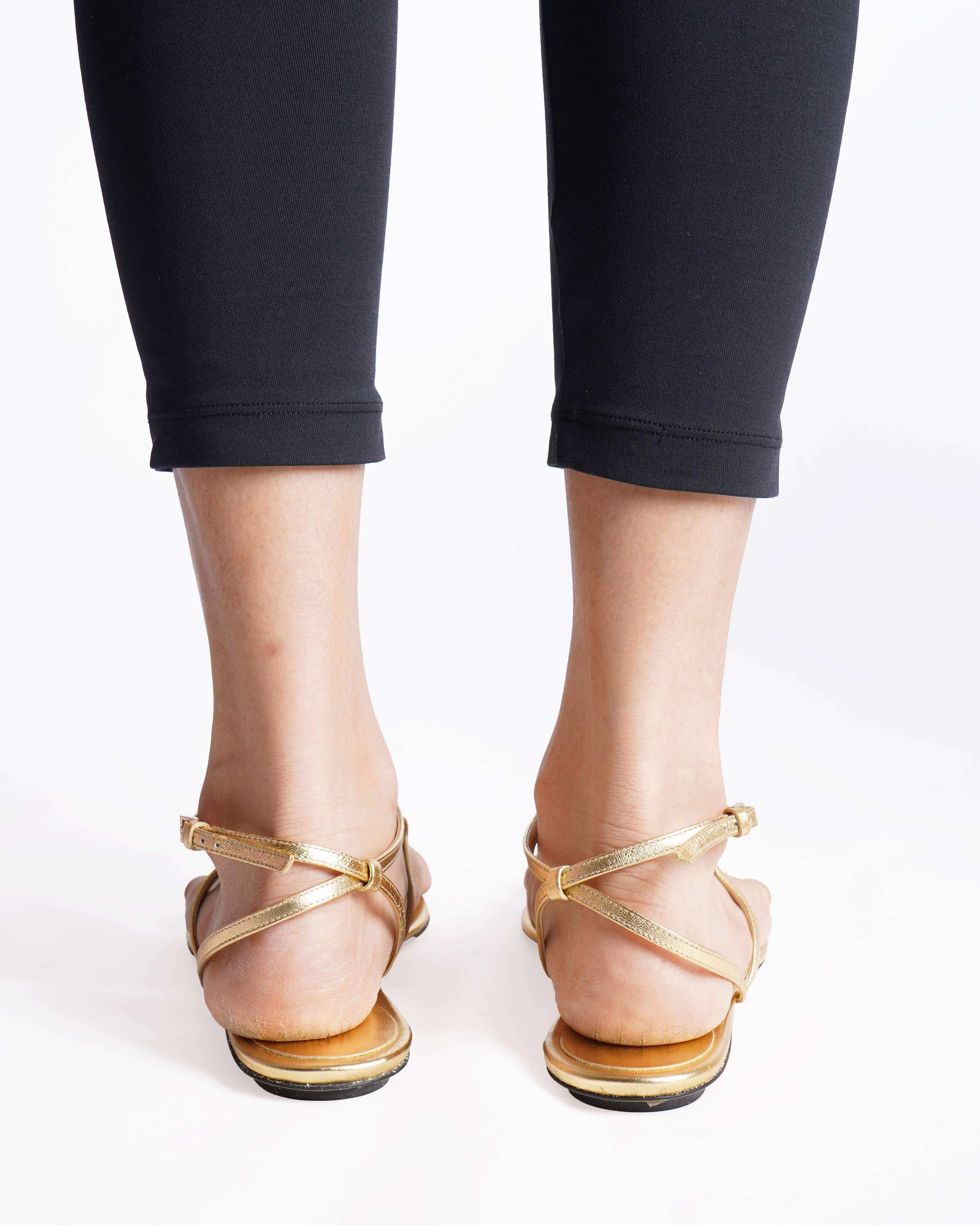 Gucci Ankle Strap Flats In Gold Tone