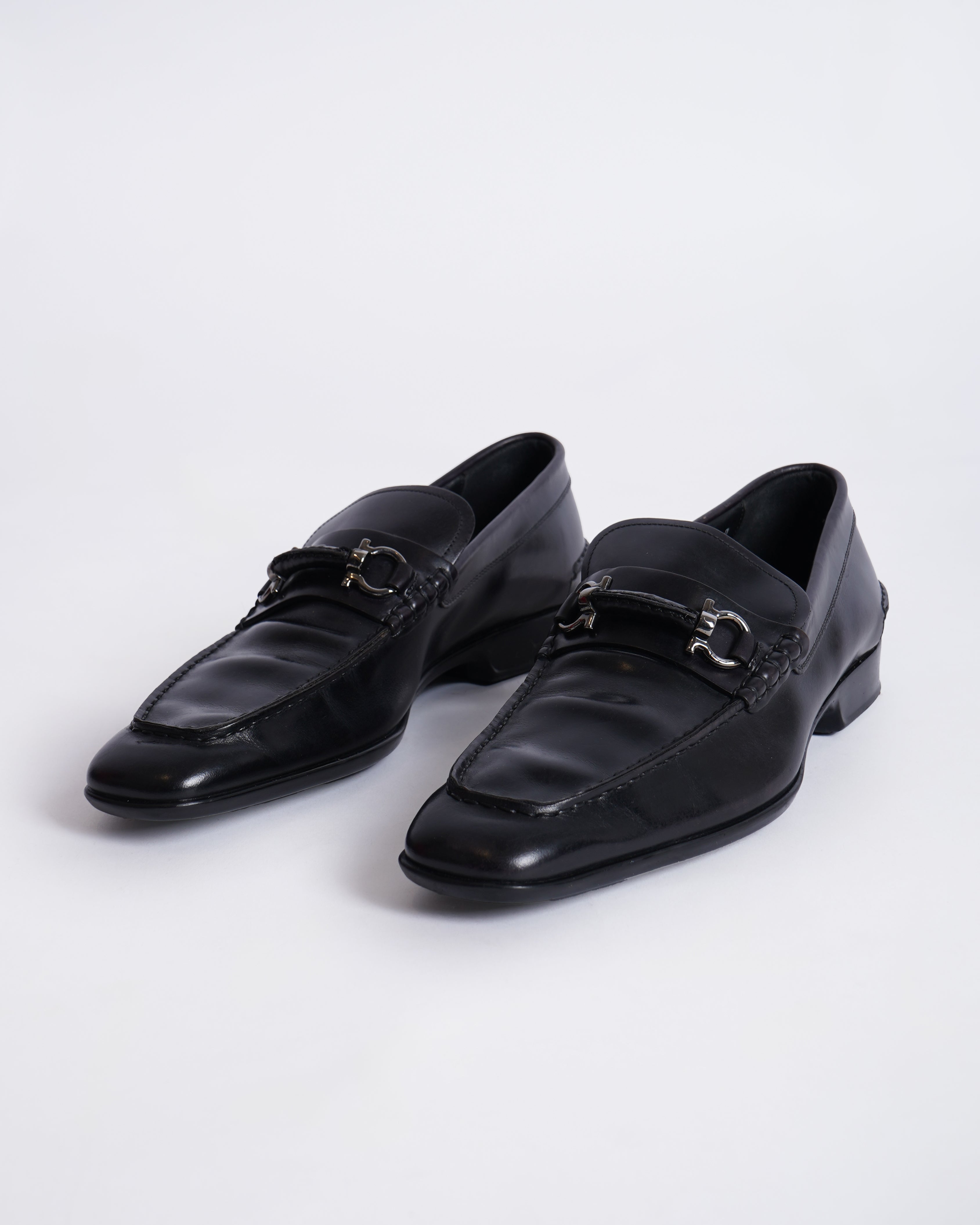 Salvatore Ferragamo Black Leather Loafers Shoes