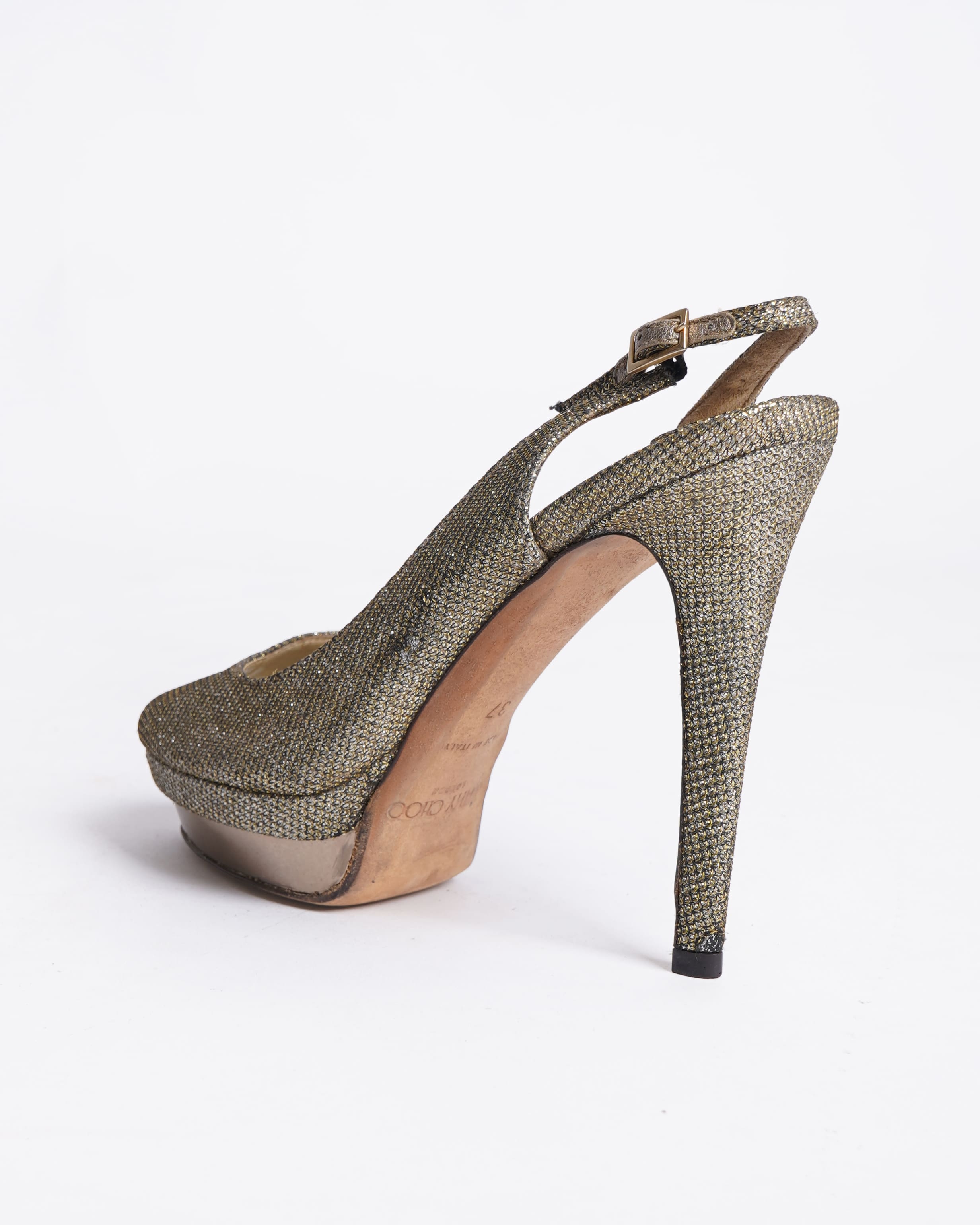 Jimmy Choo Mesh Glitter Heels In Gold Tone