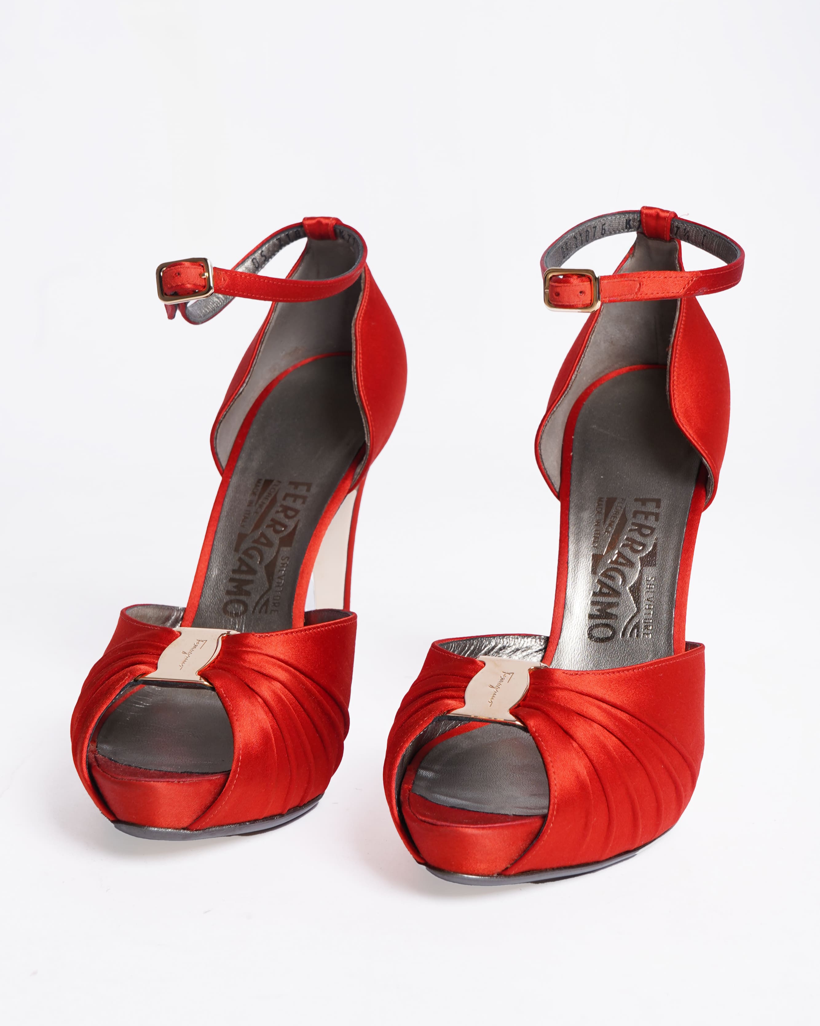 New Salvatore ferragamo satin peep toe wrap around heels