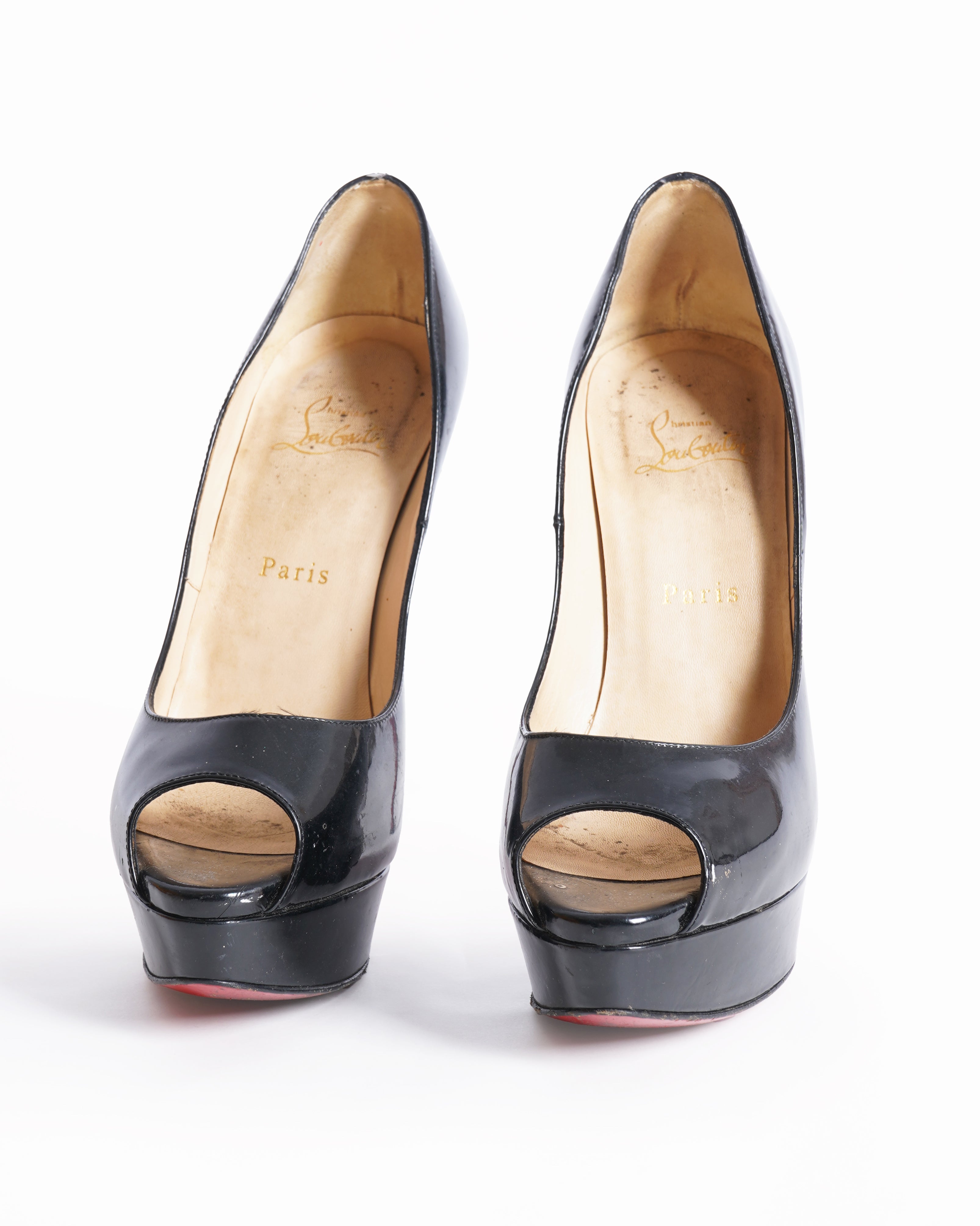 Christian louboutin patent leather peep toe heels