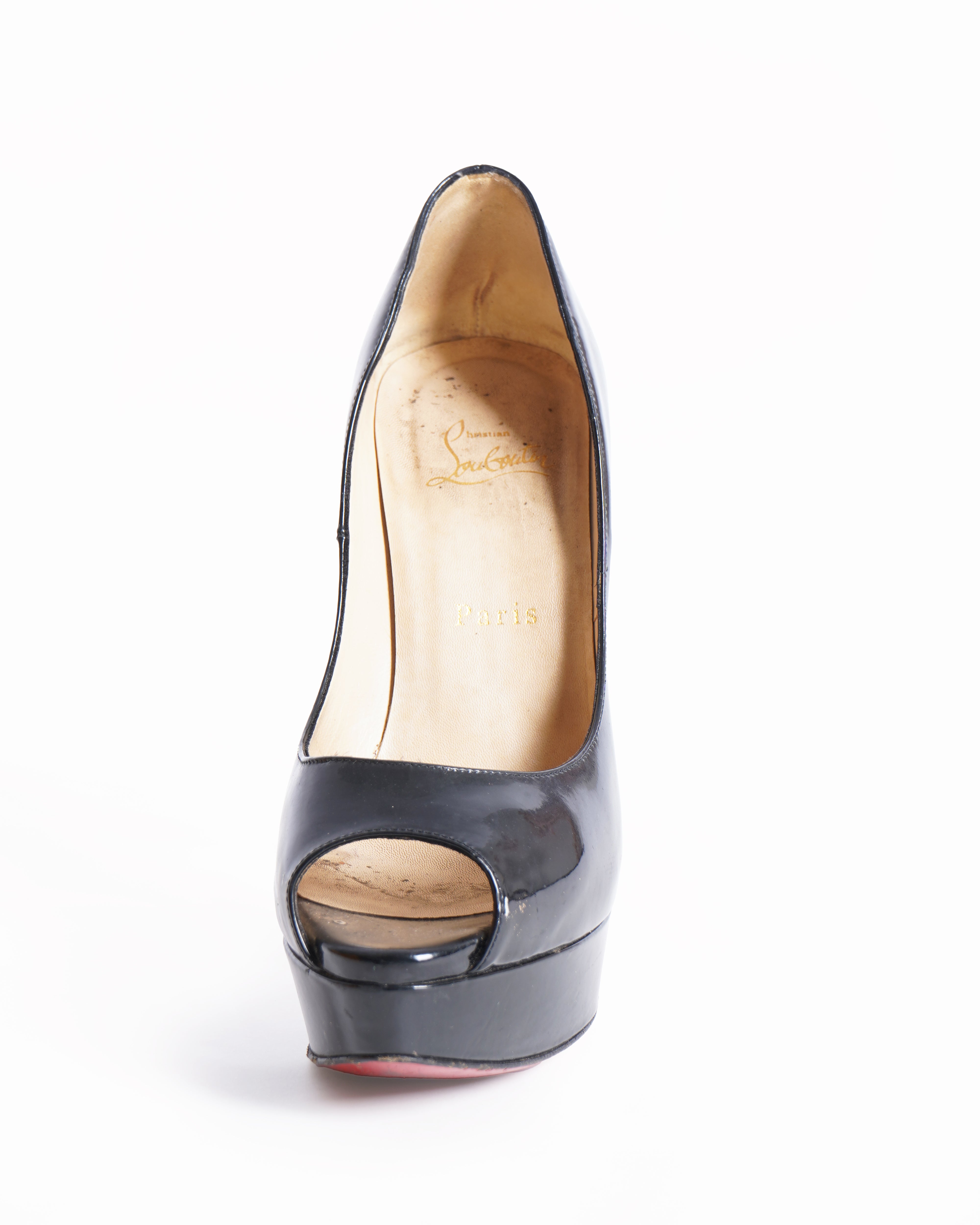 Christian louboutin patent leather peep toe heels