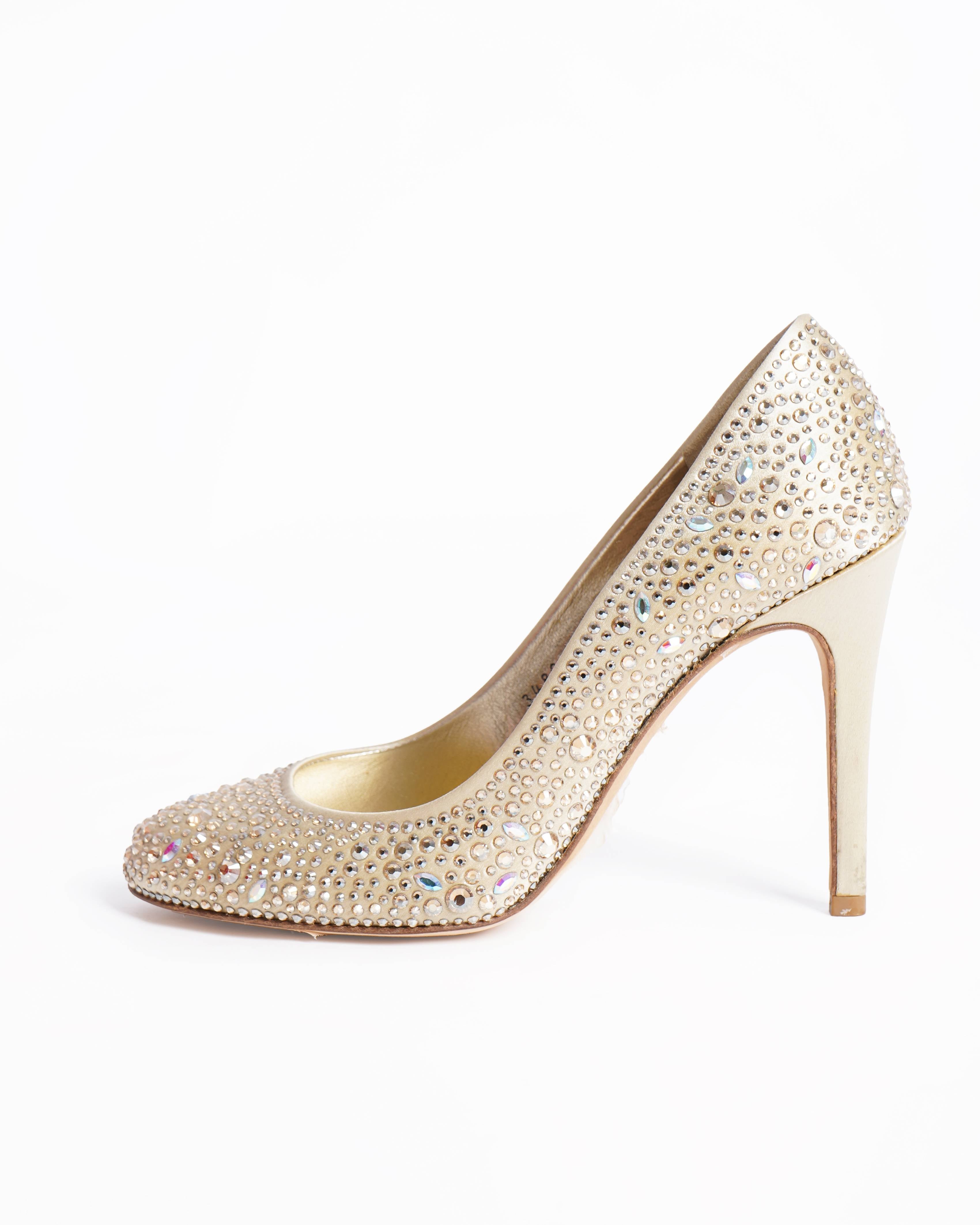 Gina cryslal embellished beige heels