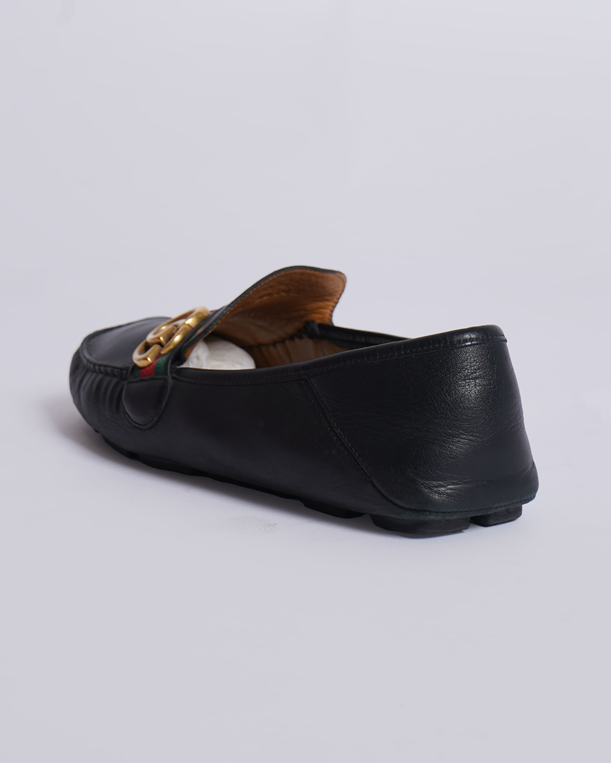Gucci Men's Driving Loafers In Signature GG Logo With Stripes