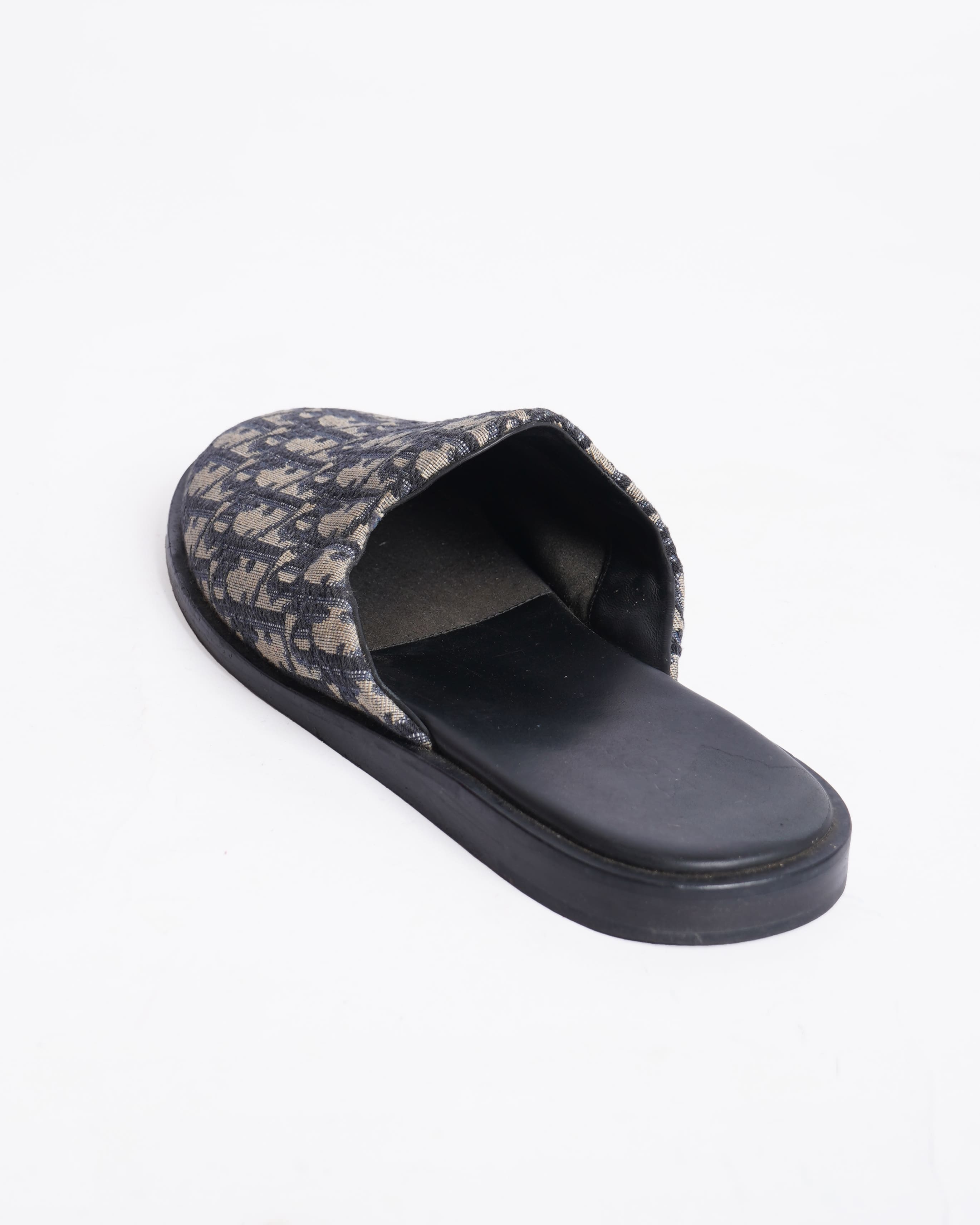 Christian Dior Blue/Beige Oblique Embroidered Canvas Mules