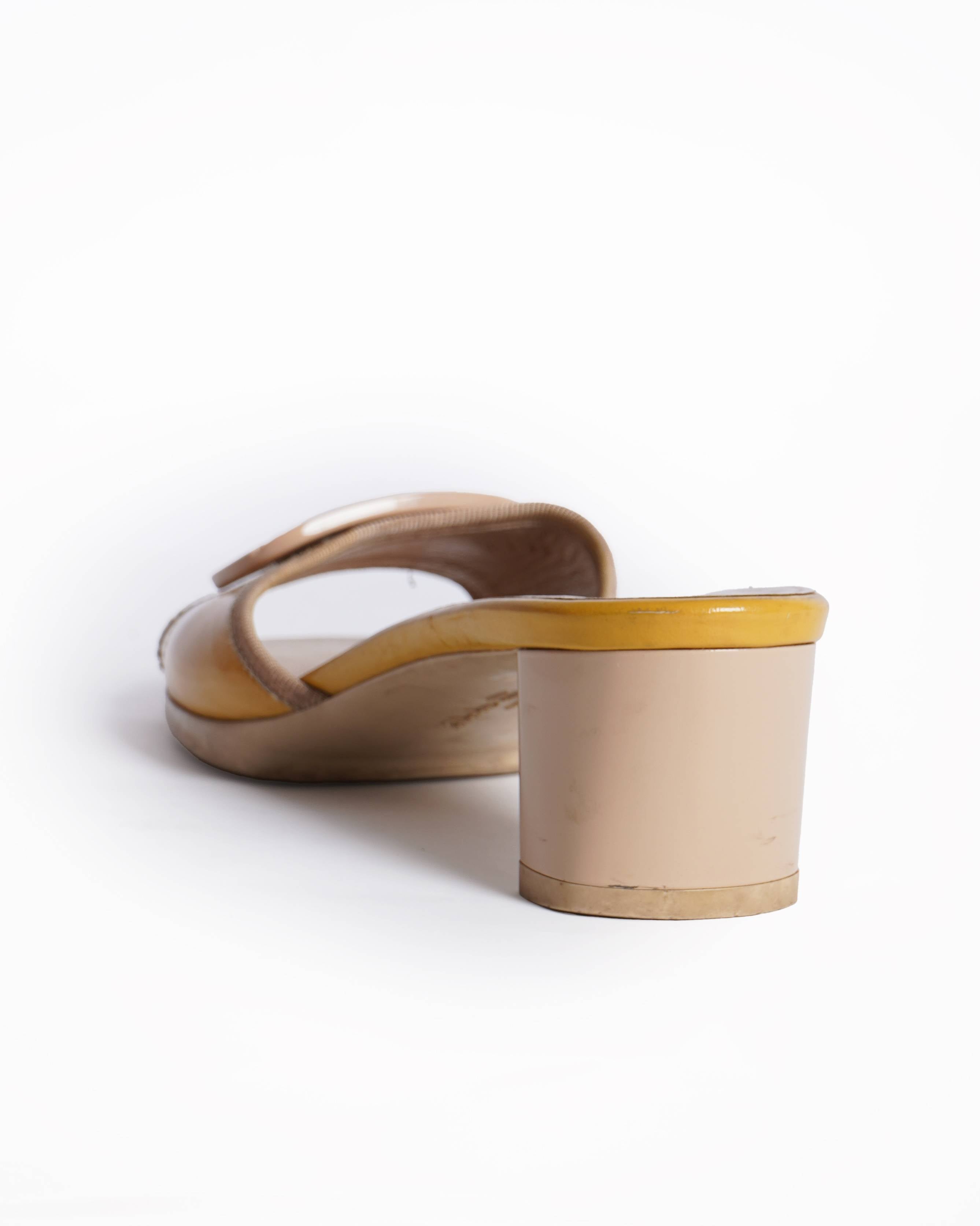 Salvatore Ferragamo yellow Patent Leather Block Heel Slides