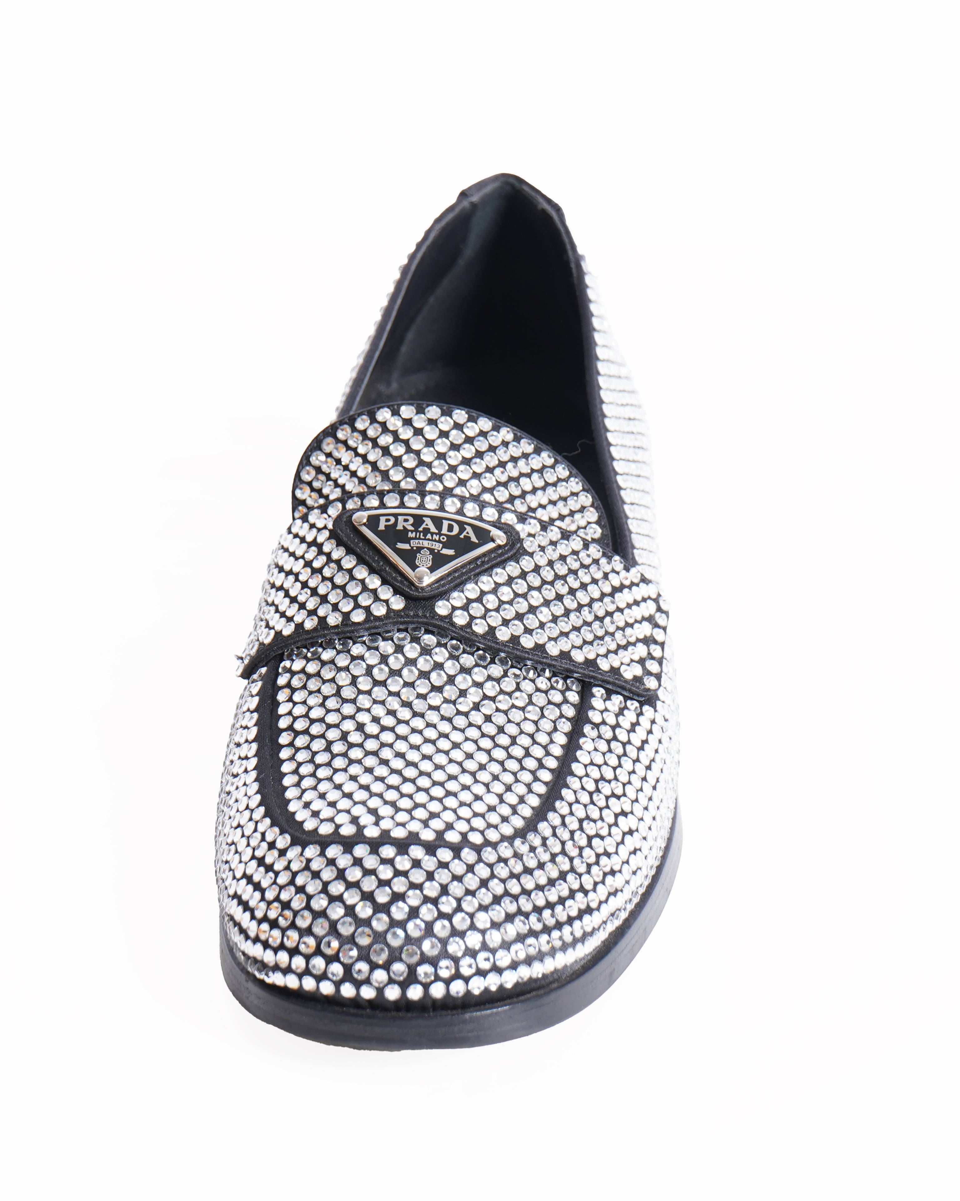 Prada crystal embellished logo plaque loafers
