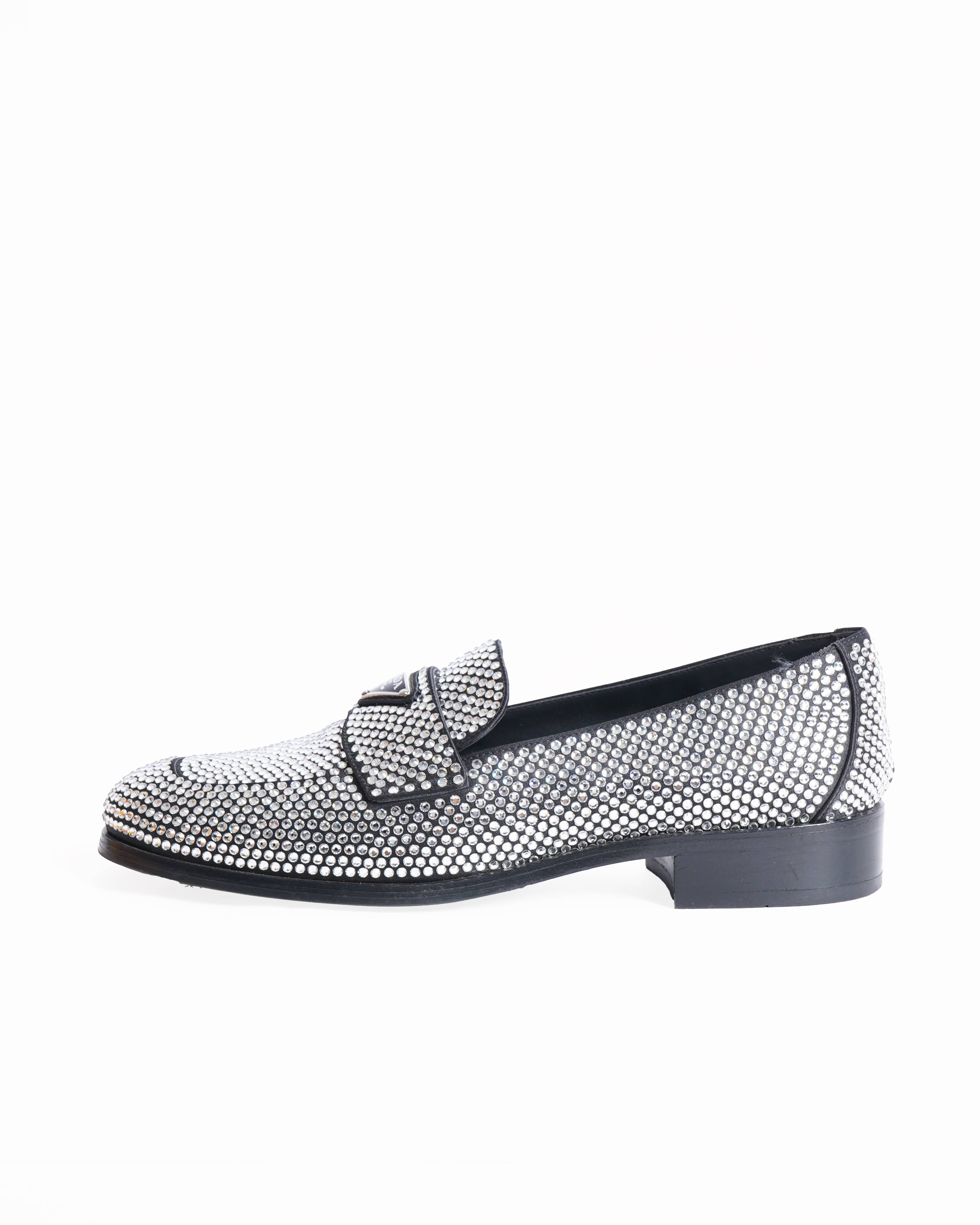 Prada crystal embellished logo plaque loafers