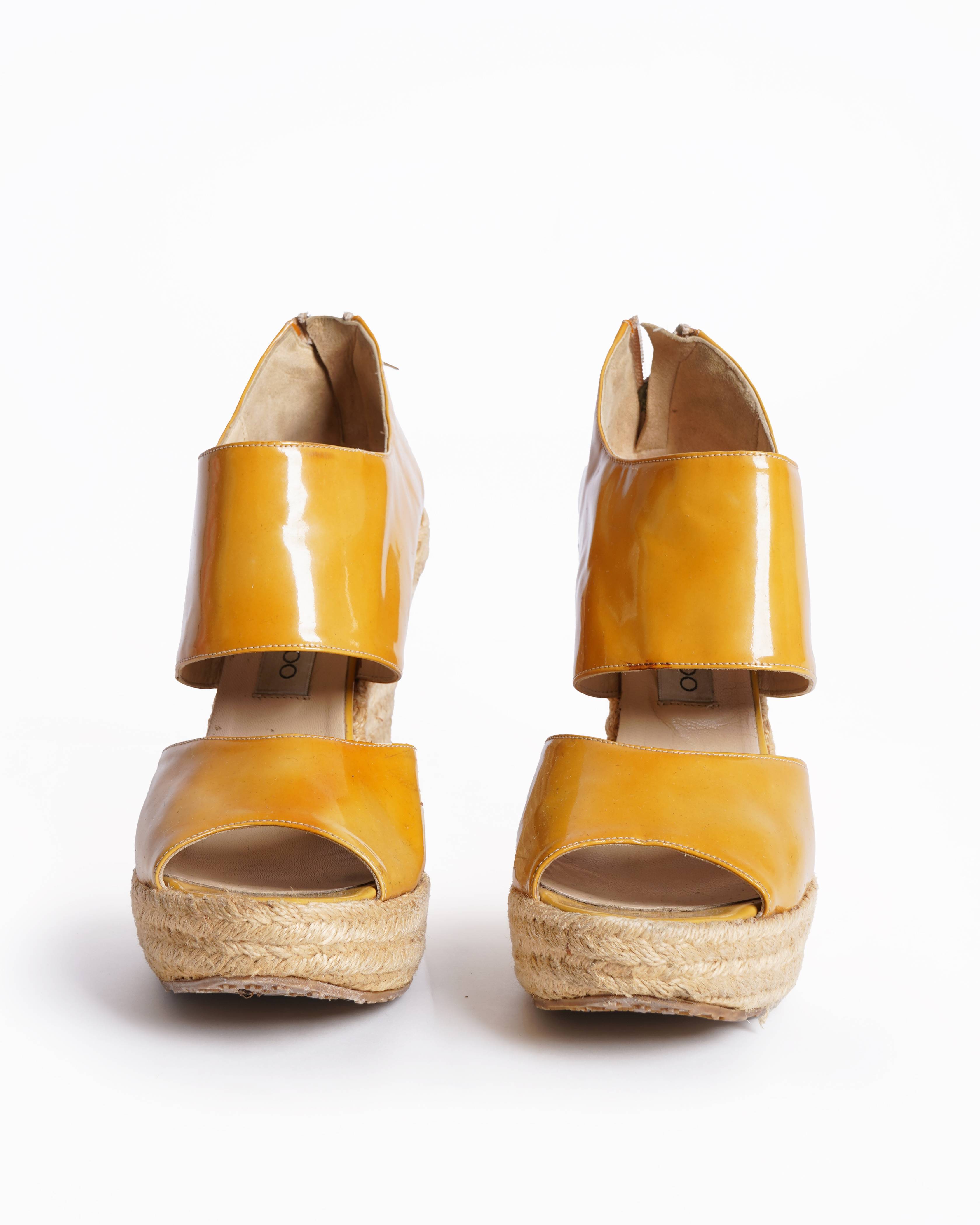 Jimmy Choo wedge platform patent Leather espadrilles Sandals