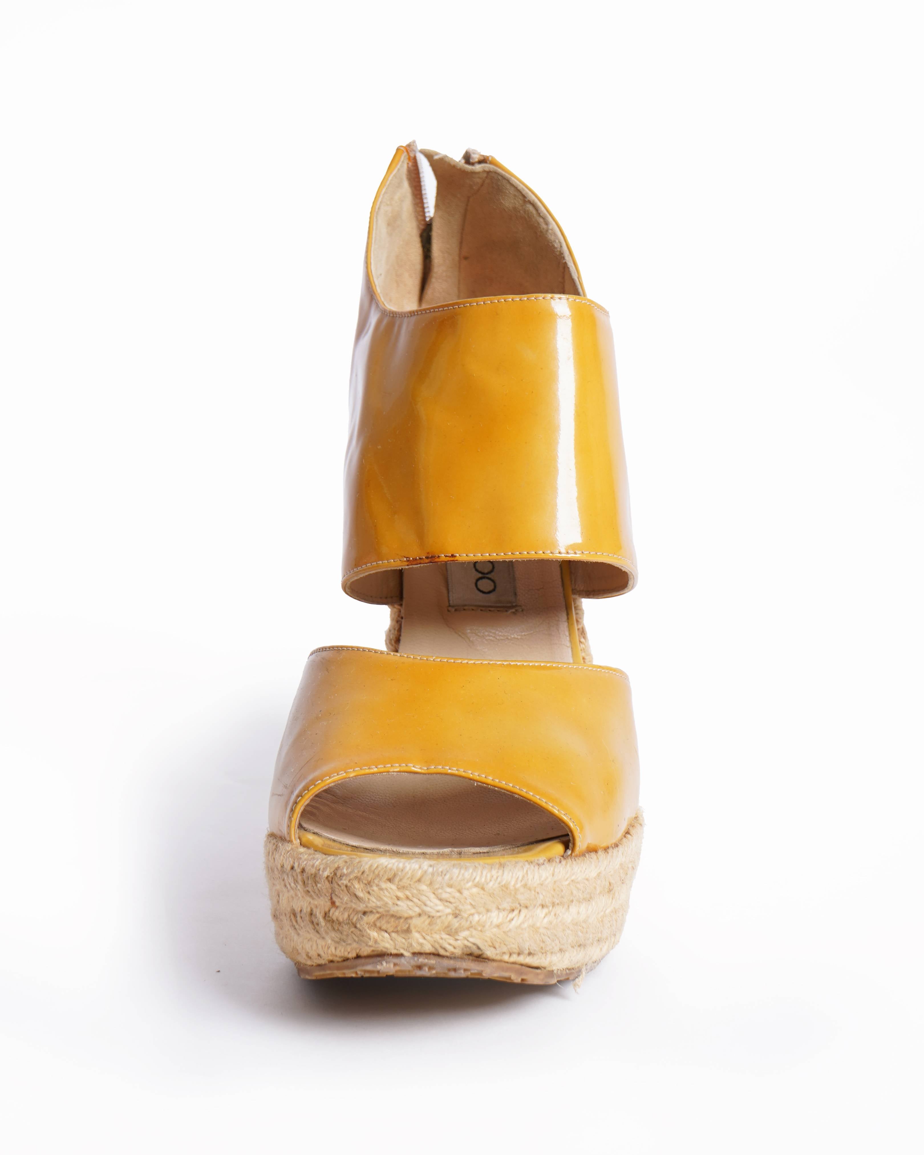 Jimmy Choo wedge platform patent Leather espadrilles Sandals