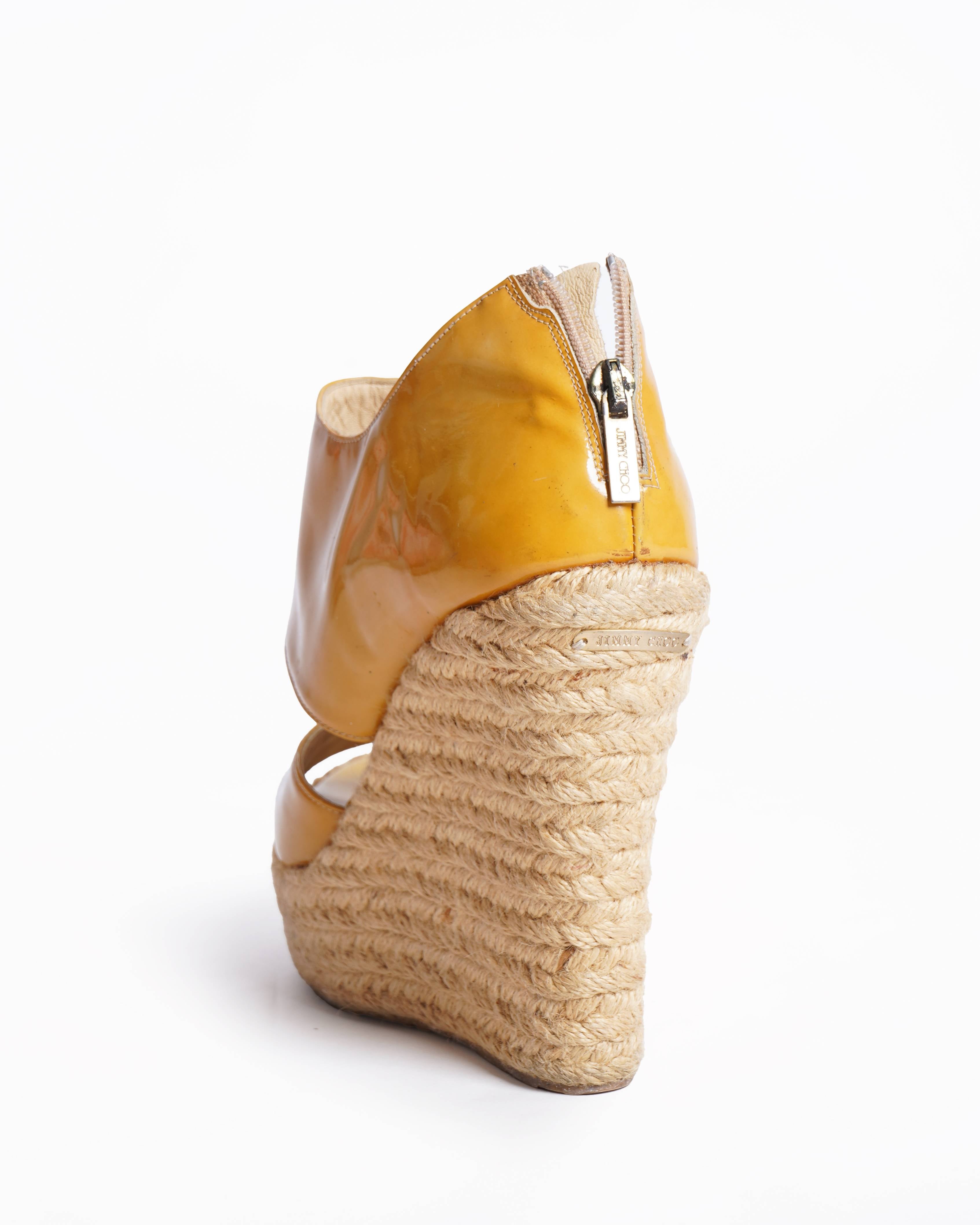 Jimmy Choo wedge platform patent Leather espadrilles Sandals